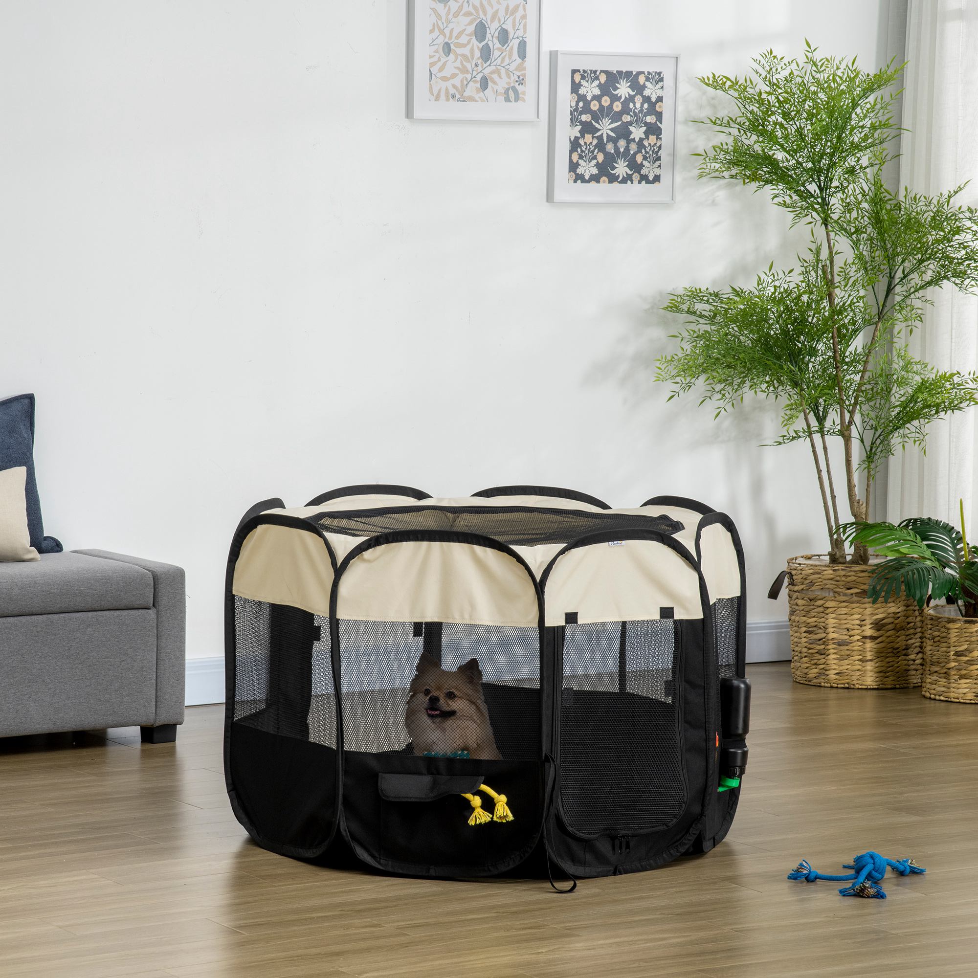 PawHut Fabric Pet Dog Cat Puppy Playpen, Rabbit Guinea Pig Play Pen Portable Foldable, Octagon, L