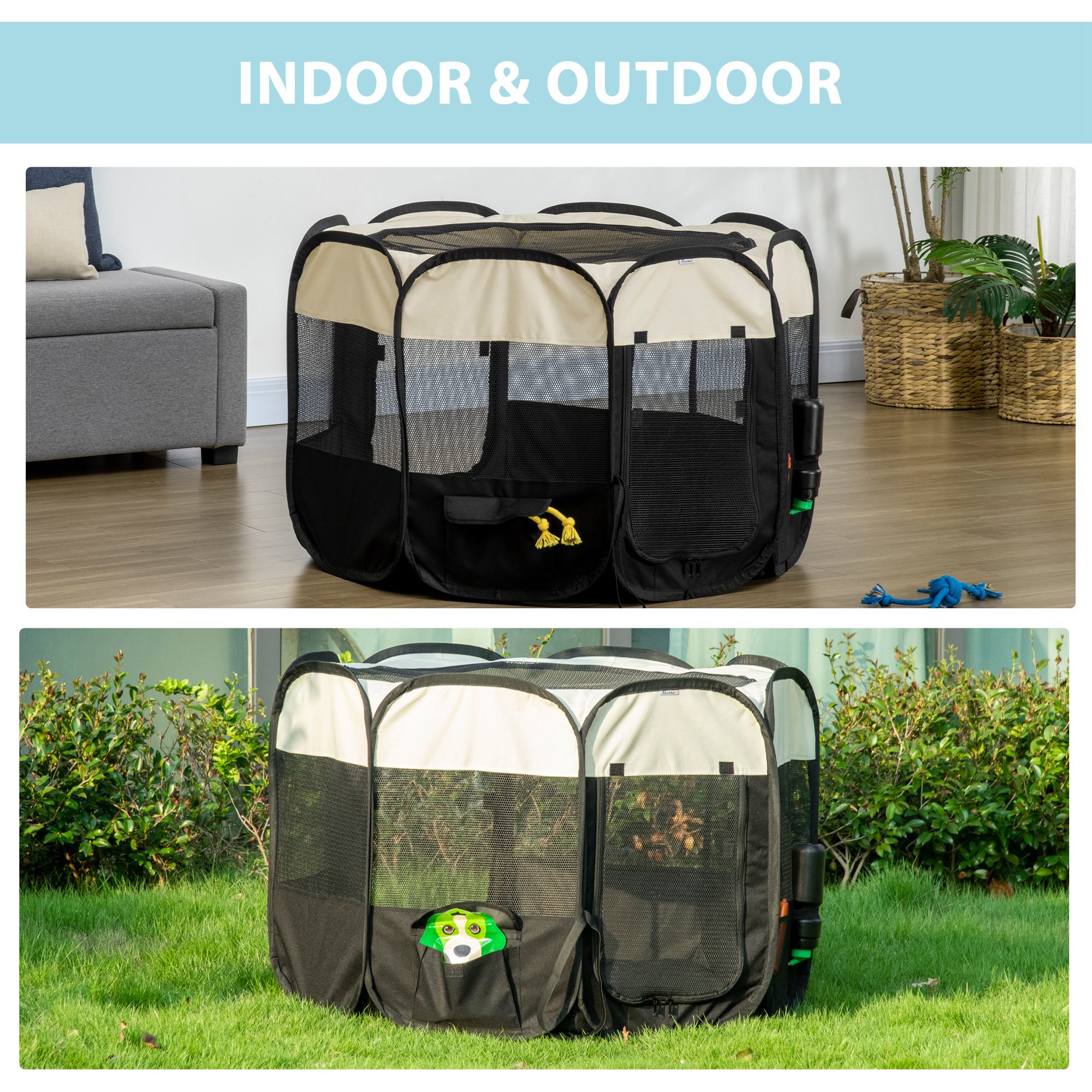 PawHut Fabric Pet Dog Cat Puppy Playpen, Rabbit Guinea Pig Play Pen Portable Foldable, Octagon, L