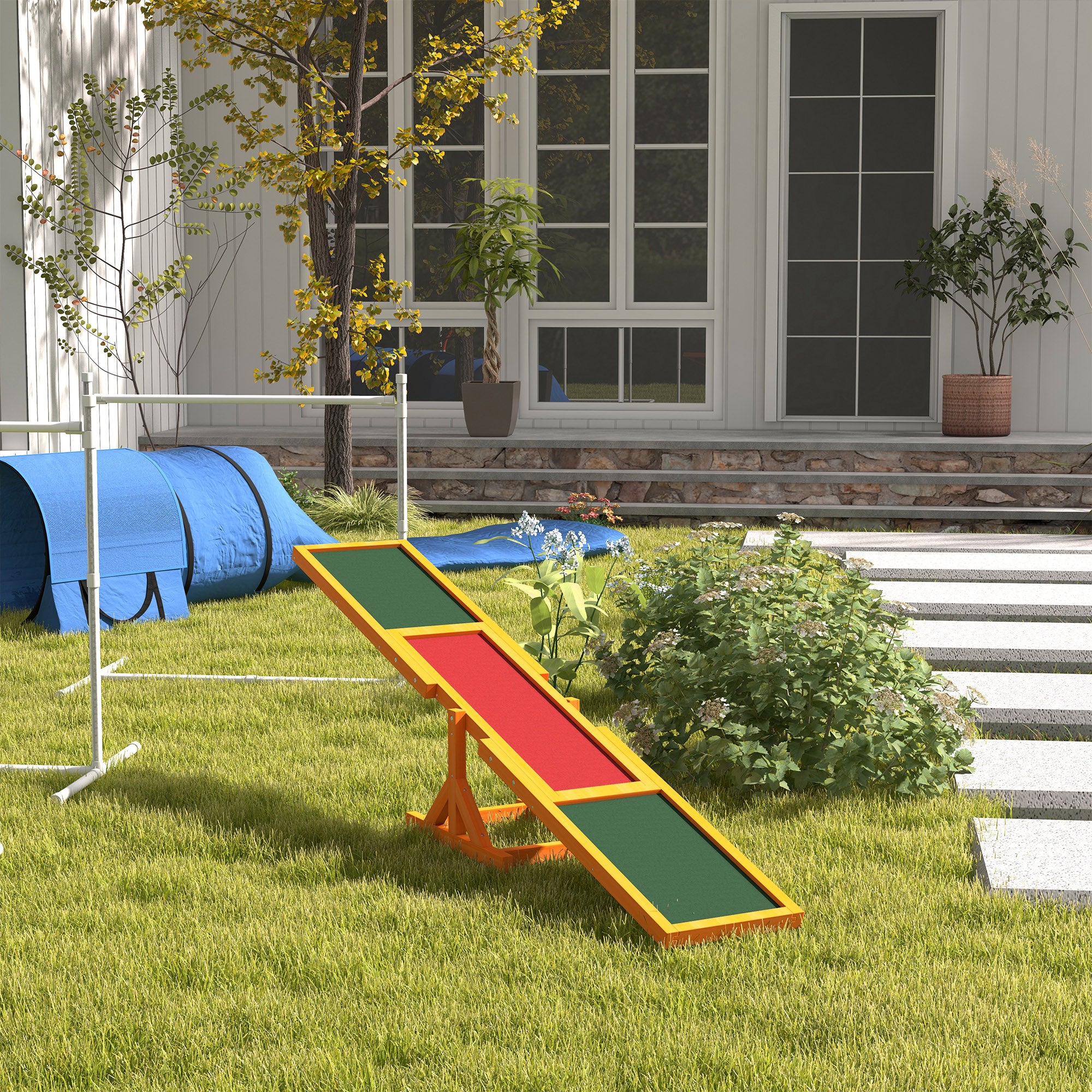 PawHut Wood Pet Seesaw Platform Dog Agility Training Equipment Run Game Toy Weather Resistant Pet Supplies Natural
