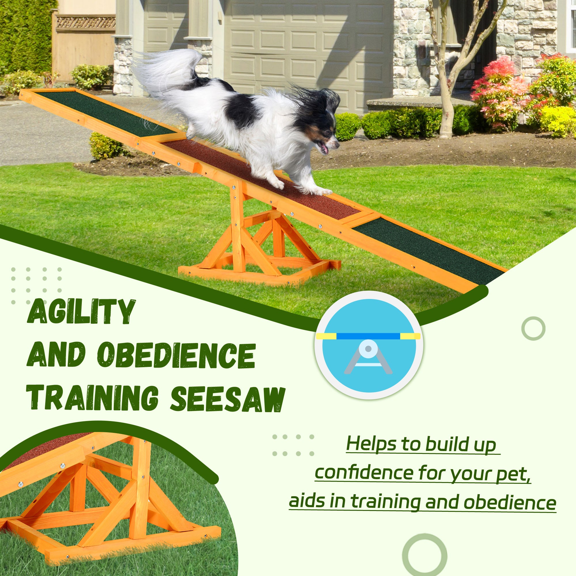 PawHut Wooden Pet Seesaw for Big Dogs, Agility Training Equipment for Dogs with Anti-Slip surface, 180 x 30 x 30cm - Natural