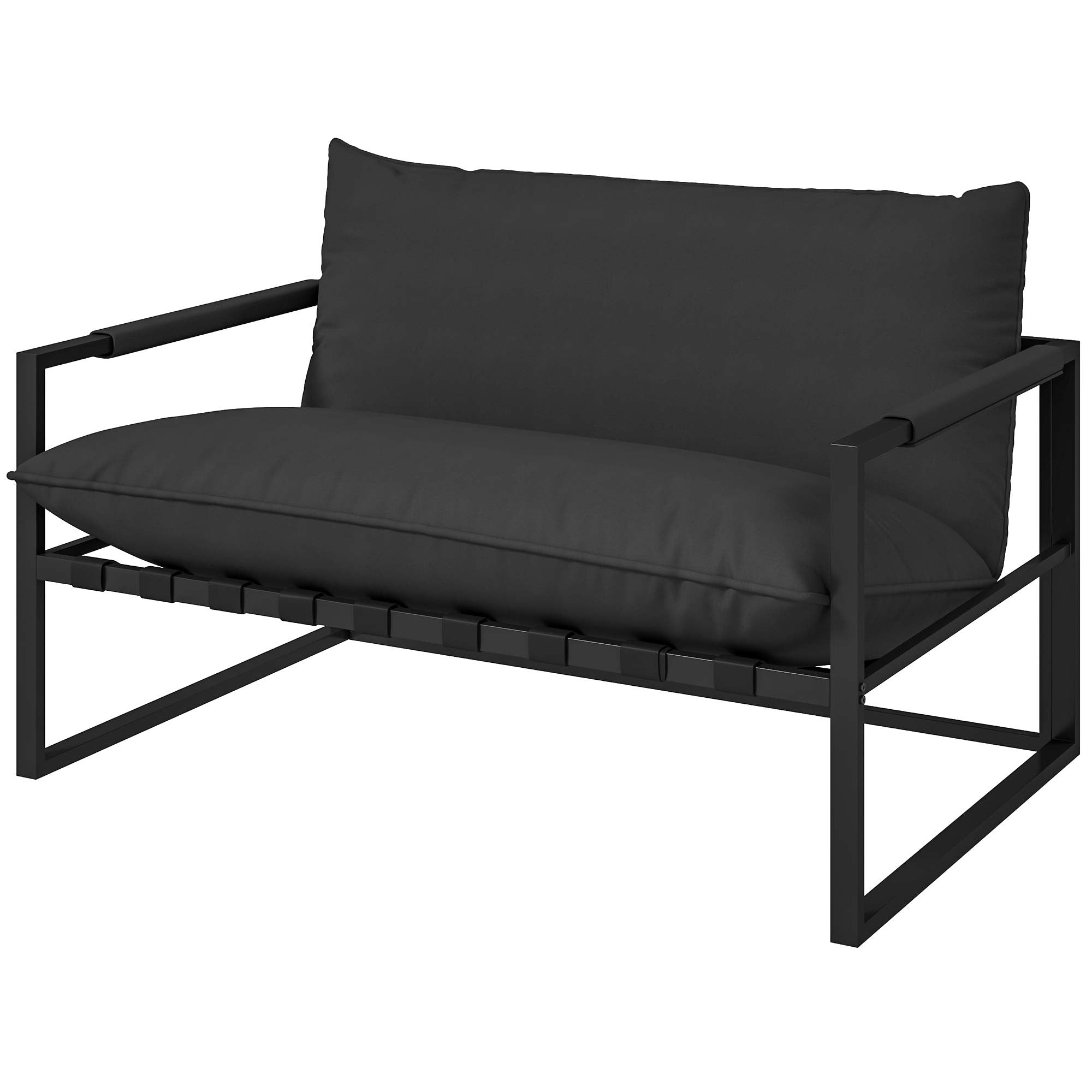 Outsunny 2 Seater Outdoor Sofa, Patio Couch with 4.7" Thickened Cushion, Webbing Outdoor Patio Loveseat with Armrests, Steel Frame for Balcony, Backyard, Black