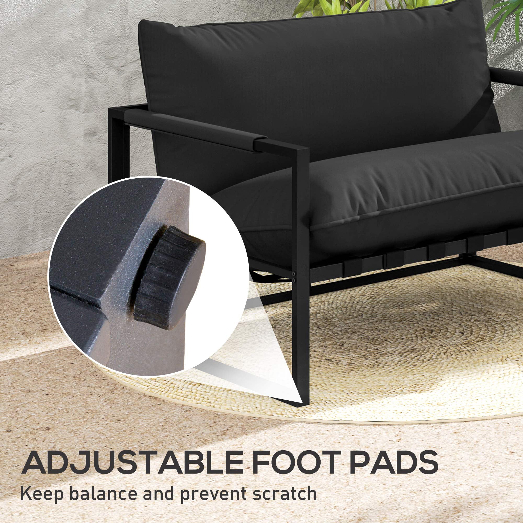 Outsunny 2 Seater Outdoor Sofa, Patio Couch with 4.7" Thickened Cushion, Webbing Outdoor Patio Loveseat with Armrests, Steel Frame for Balcony, Backyard, Black