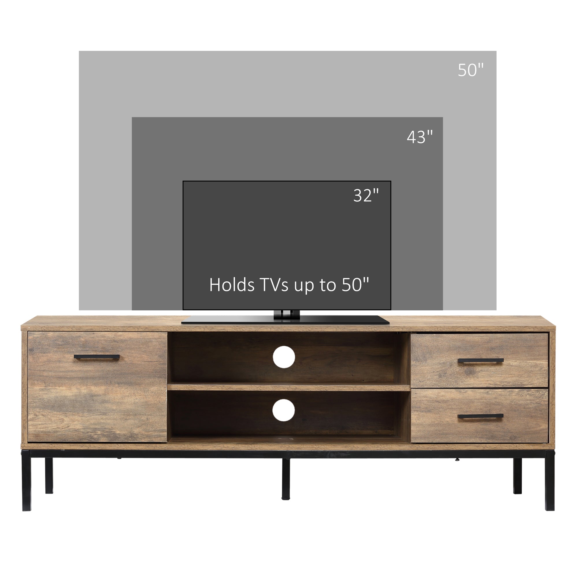 HOMCOM TV Stand for TV up to 50 Inches, TV Cabinet with Door, Open Storage and Drawers, TV Table with Steel Legs, Coffee