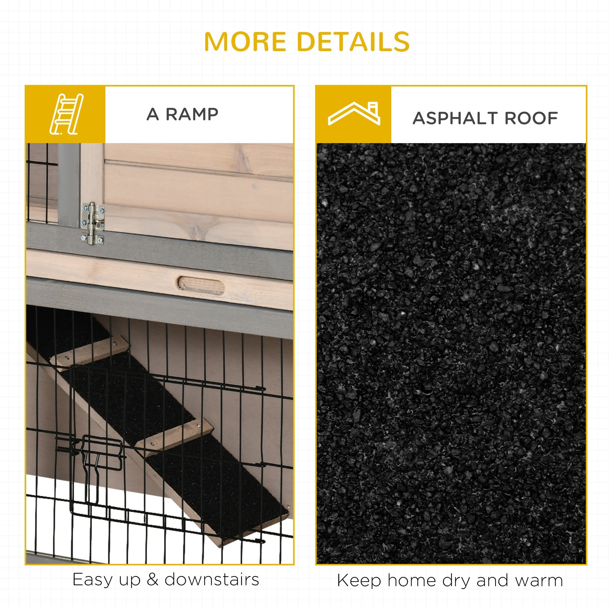 PawHut 2-tier Wooden Rabbit Hutch Backyard Bunny Cage Habitat Small Animal House w/ Ramp, Slide Out Tray and Outdoor Run, Grey