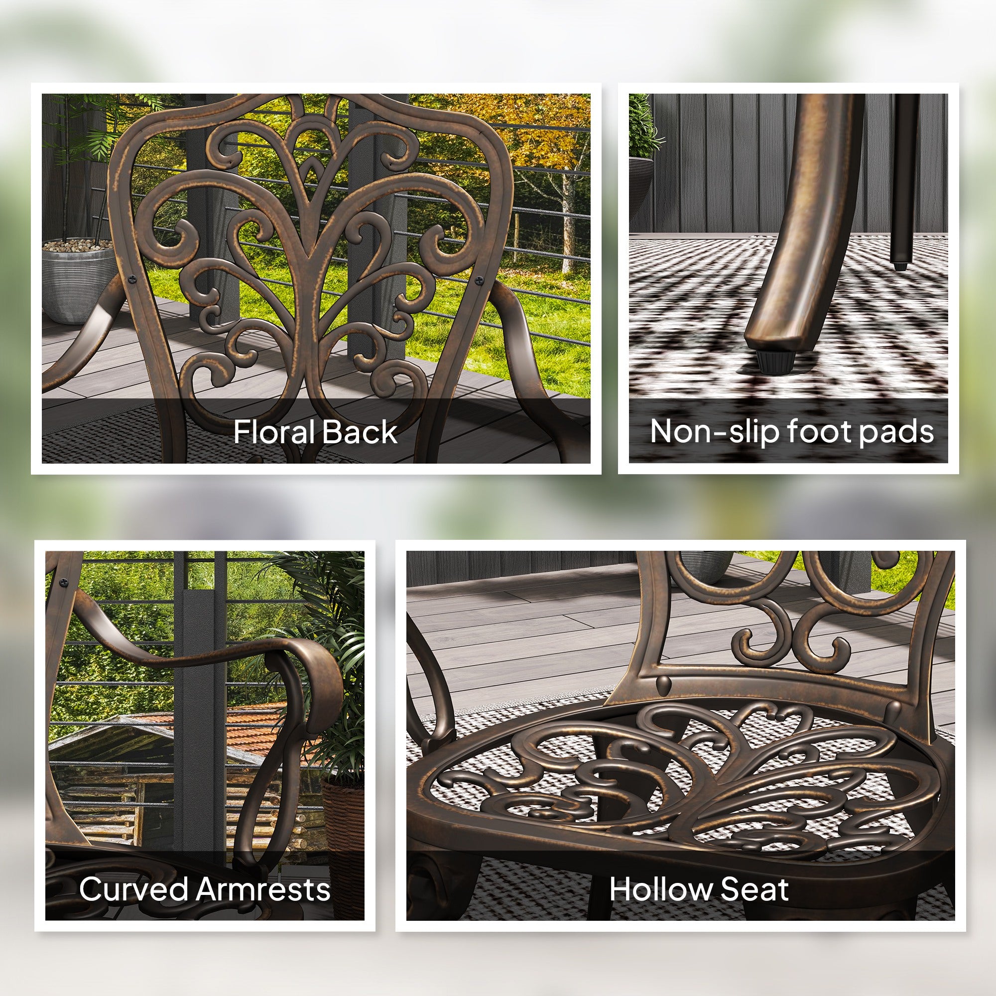 Outsunny 3 Pieces Cast Aluminum Bistro Set, Bistro Table Set Outdoor Patio Furniture Set with Umbrella Hole, Patio Table and Chairs for Garden, Balcony, Porch, Bronze