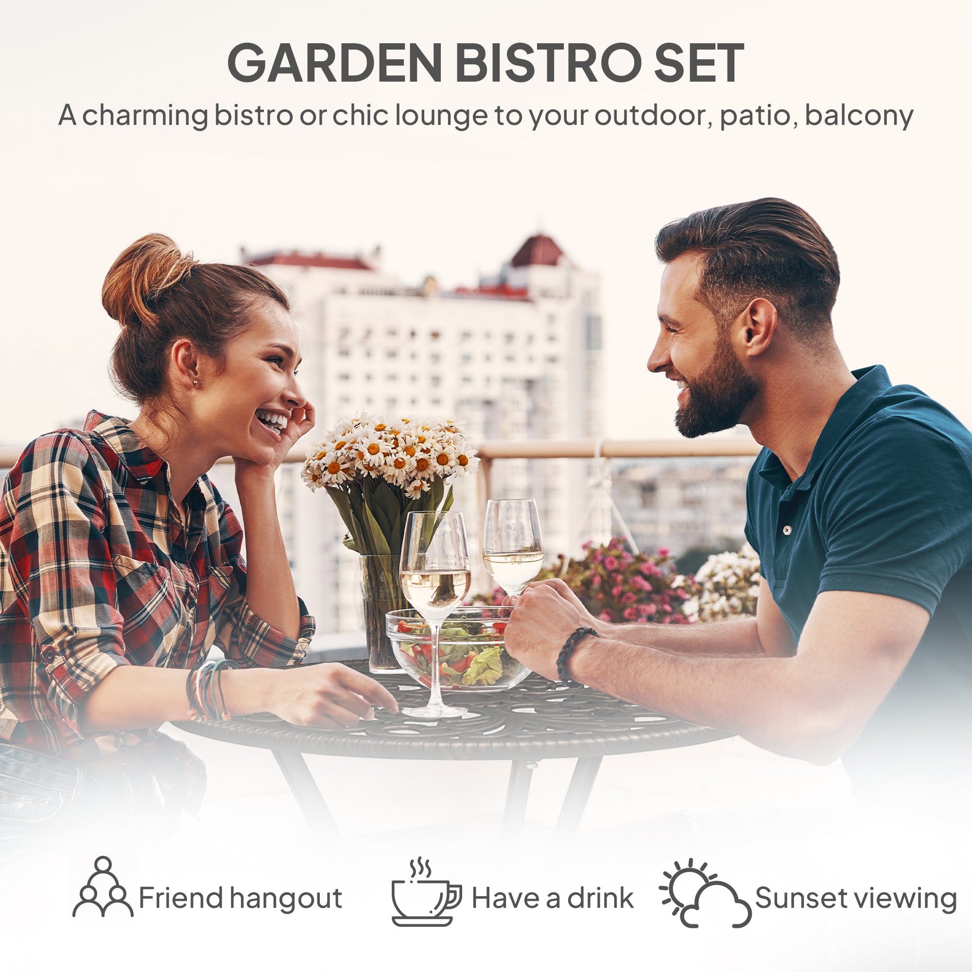 Outsunny 3 Pieces Cast Aluminum Bistro Set, Bistro Table Set Outdoor Patio Furniture Set with Umbrella Hole, Patio Table and Chairs for Garden, Balcony, Porch, Bronze