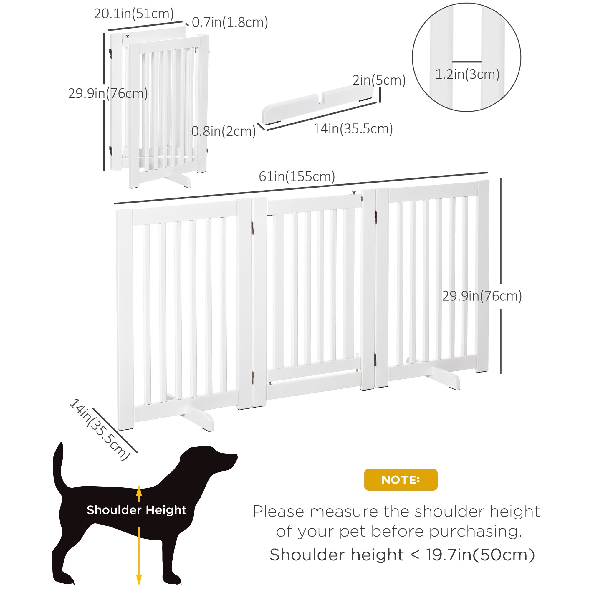 PawHut Free Standing Wooden Pet Gate Indoor Dog Barrier Foldable Step Over Doorway Fence Safety Gate with Open Door Z Shape 3 Panel
