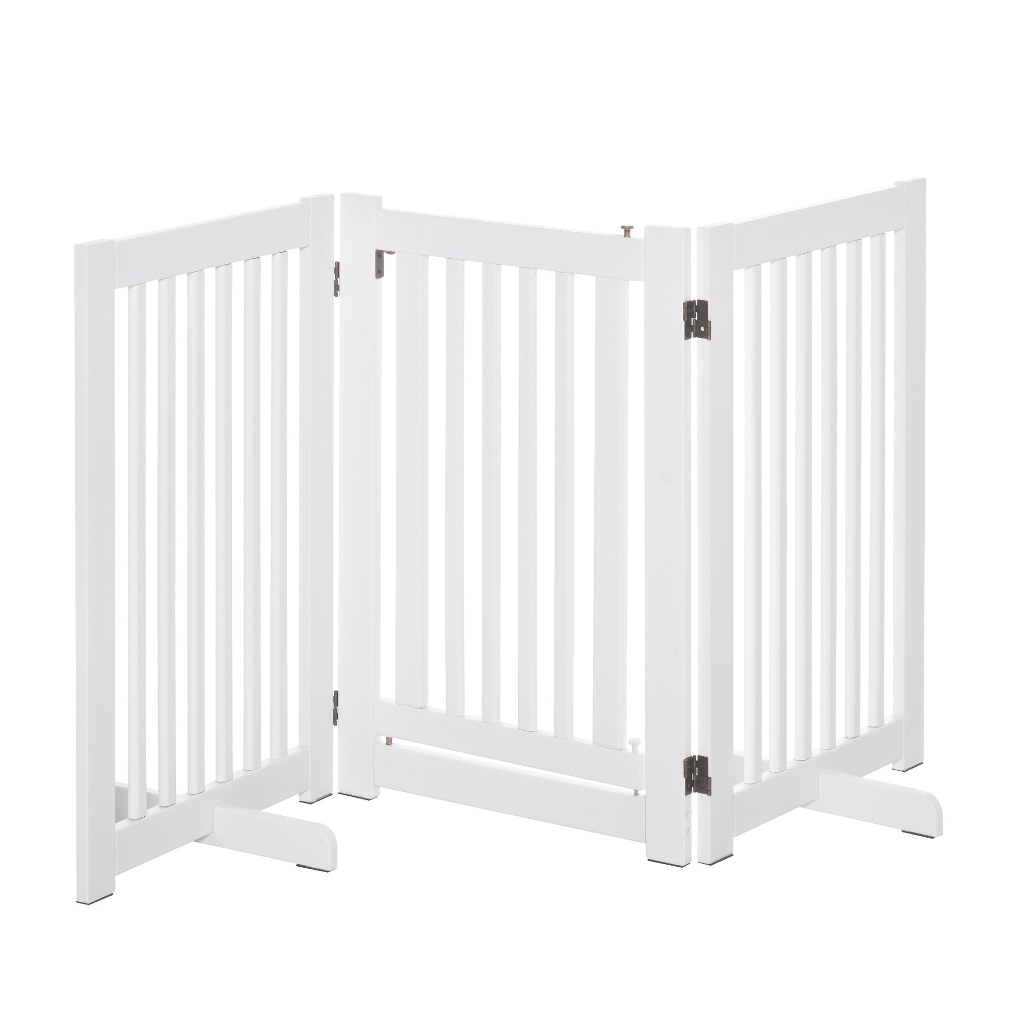PawHut Free Standing Wooden Pet Gate Indoor Dog Barrier Foldable Step Over Doorway Fence Safety Gate with Open Door Z Shape 3 Panel