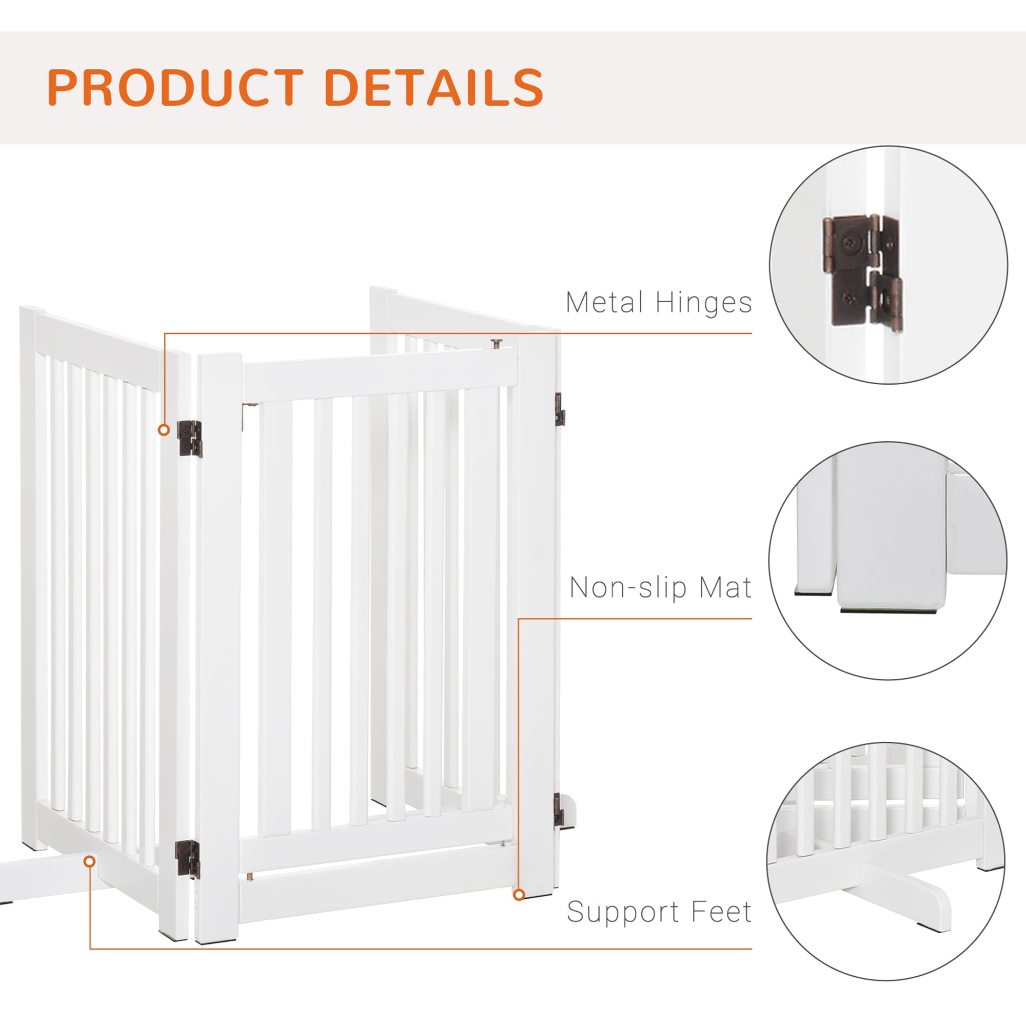 PawHut Freestanding Dog Gate, Foldable Pet Fence, Indoor Barrier, Stair Gate with Support Feet, 155 x 76 cm, White