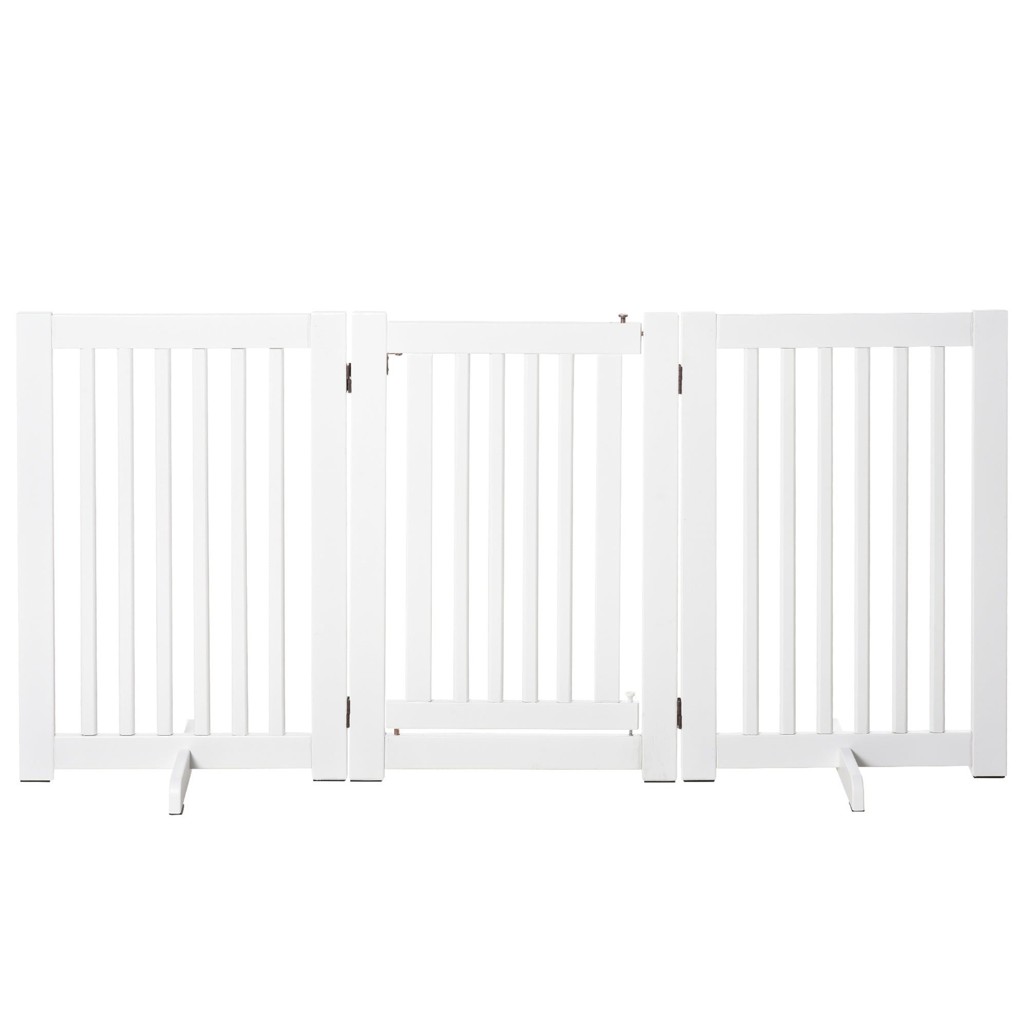 PawHut Free Standing Wooden Pet Gate Indoor Dog Barrier Foldable Step Over Doorway Fence Safety Gate with Open Door Z Shape 3 Panel
