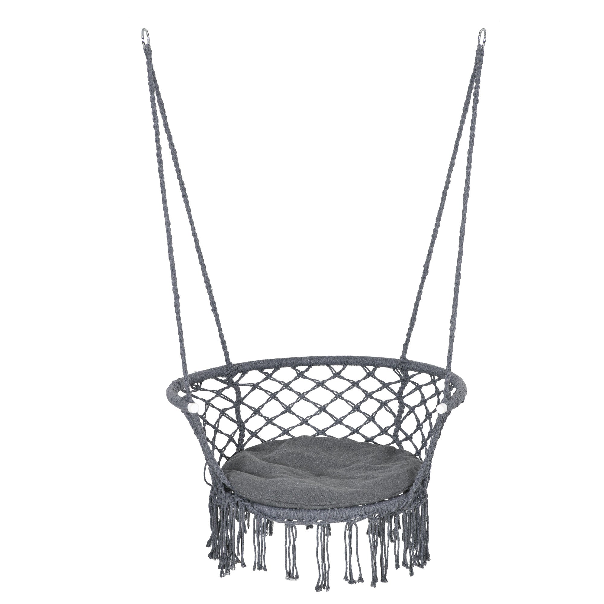Outsunny Hanging Hammock Chair, Cotton Rope Porch Hammock Swing with Metal Frame and Cushion, Large Macrame Seat for Patio, Garden, Bedroom, Living Room,  Dark Grey
