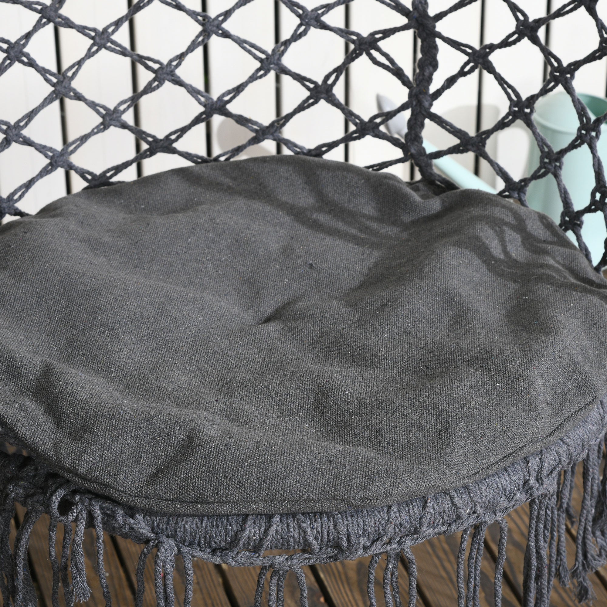 Outsunny Hanging Hammock Chair, Cotton Rope Porch Hammock Swing with Metal Frame and Cushion, Large Macrame Seat for Patio, Garden, Bedroom, Living Room,  Dark Grey