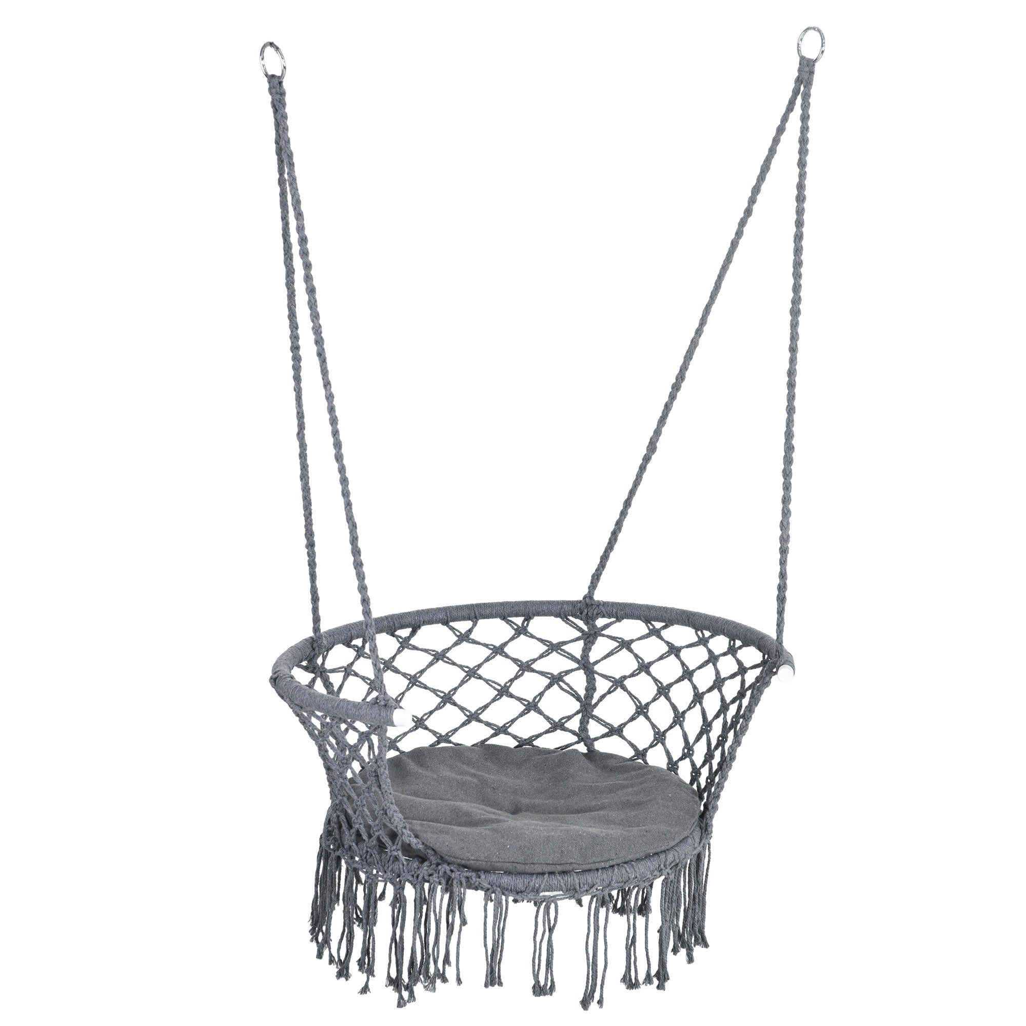 Outsunny Hanging Hammock Chair, Cotton Rope Porch Hammock Swing with Metal Frame and Cushion, Large Macrame Seat for Patio, Garden, Bedroom, Living Room,  Dark Grey