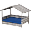 PawHut Elevated Rattan Dog House Outdoor with Canopy, Wicker Dog Bed with Water-Resistant Cushion, for Small and Medium Dogs Dark Blue
