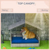 PawHut Elevated Rattan Dog House Outdoor with Canopy, Wicker Dog Bed with Water-Resistant Cushion, for Small and Medium Dogs Dark Blue