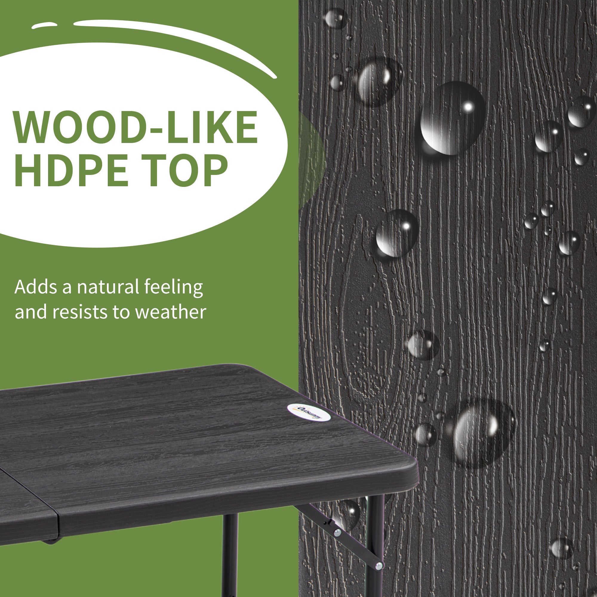 Outsunny 4 FT Folding Outdoor Dining Table for 4, Height Adjustable Rectangular Patio Table with HDPE Tabletop and Steel Frame, Dark Grey