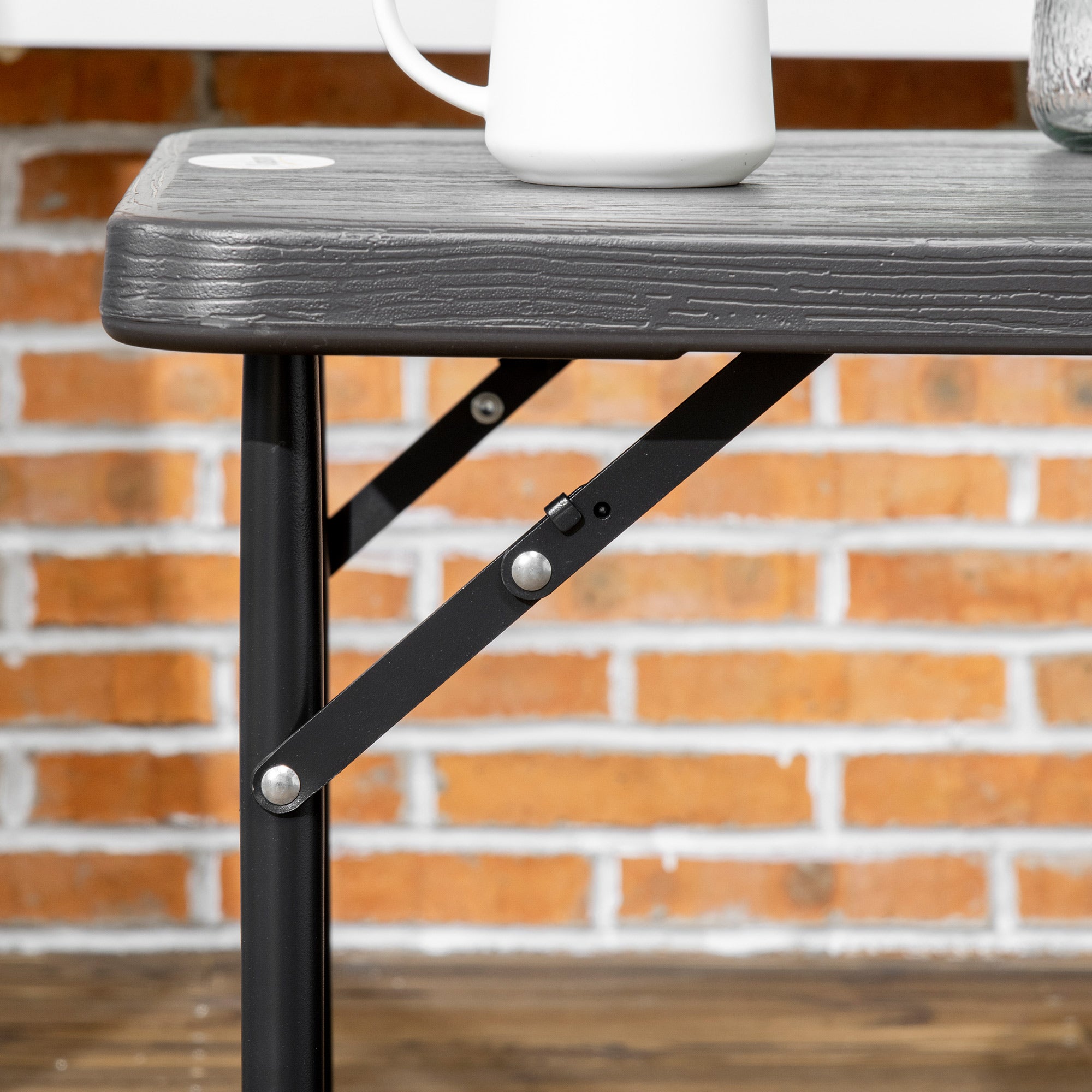 Outsunny 4 FT Folding Outdoor Dining Table for 4, Height Adjustable Rectangular Patio Table with HDPE Tabletop and Steel Frame, Dark Grey