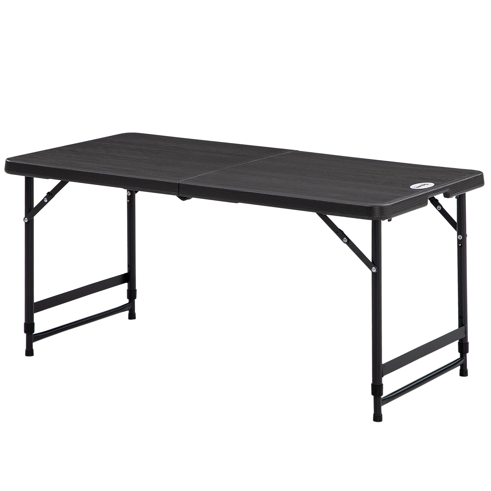 Outsunny 4 FT Folding Outdoor Dining Table for 4, Height Adjustable Rectangular Patio Table with HDPE Tabletop and Steel Frame, Dark Grey