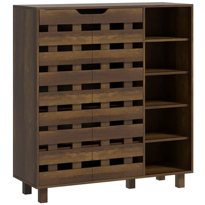 HOMCOM Modern Shoe Cabinet with Hollowed-Out Doors and 5-tier Open Shelves, 21 Pair Shoe Storage Cabinet for Entryway, Hallway, Brown