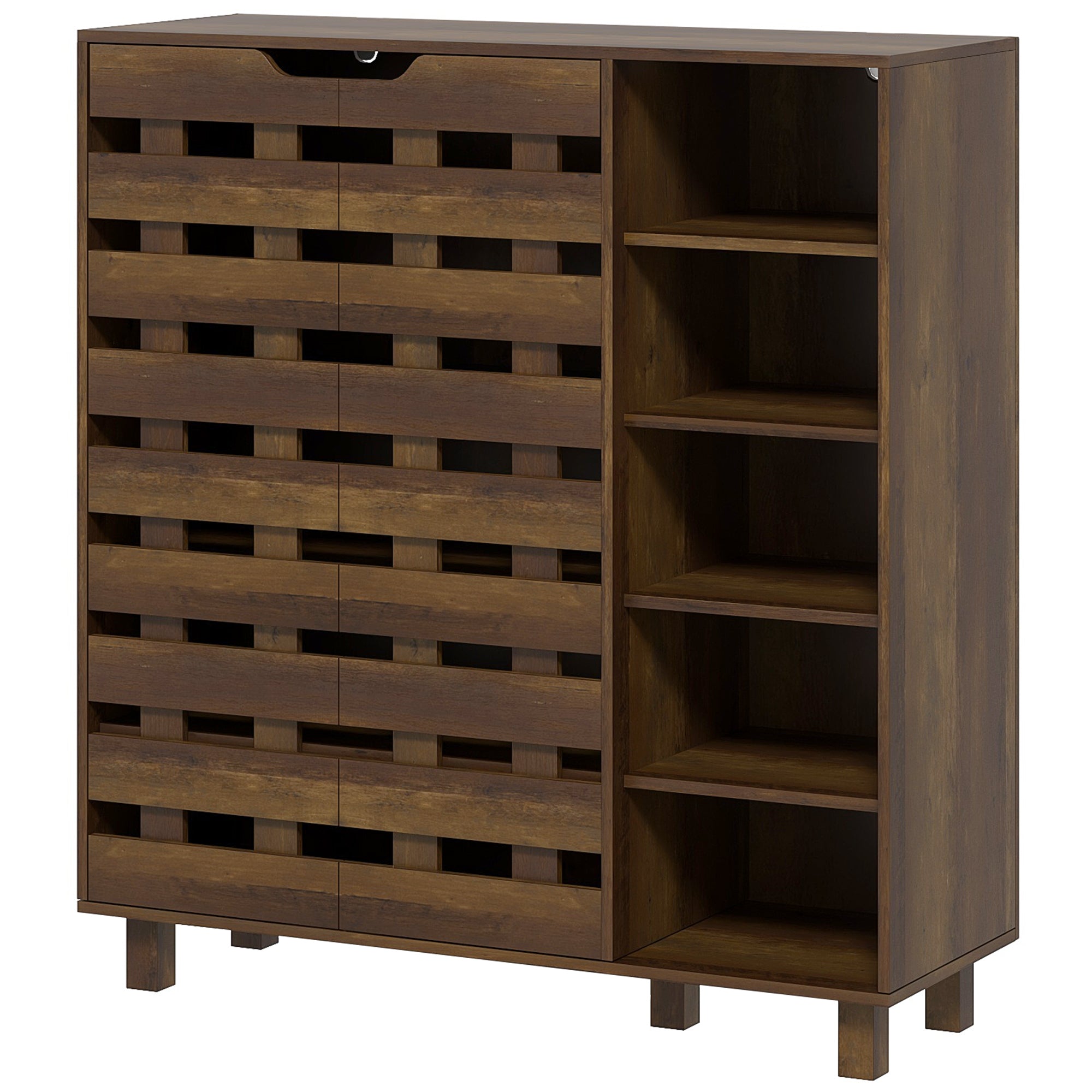 HOMCOM Modern Shoe Cabinet with Hollowed-Out Doors and 5-tier Open Shelves, 21 Pair Shoe Storage Cabinet for Entryway, Hallway, Brown