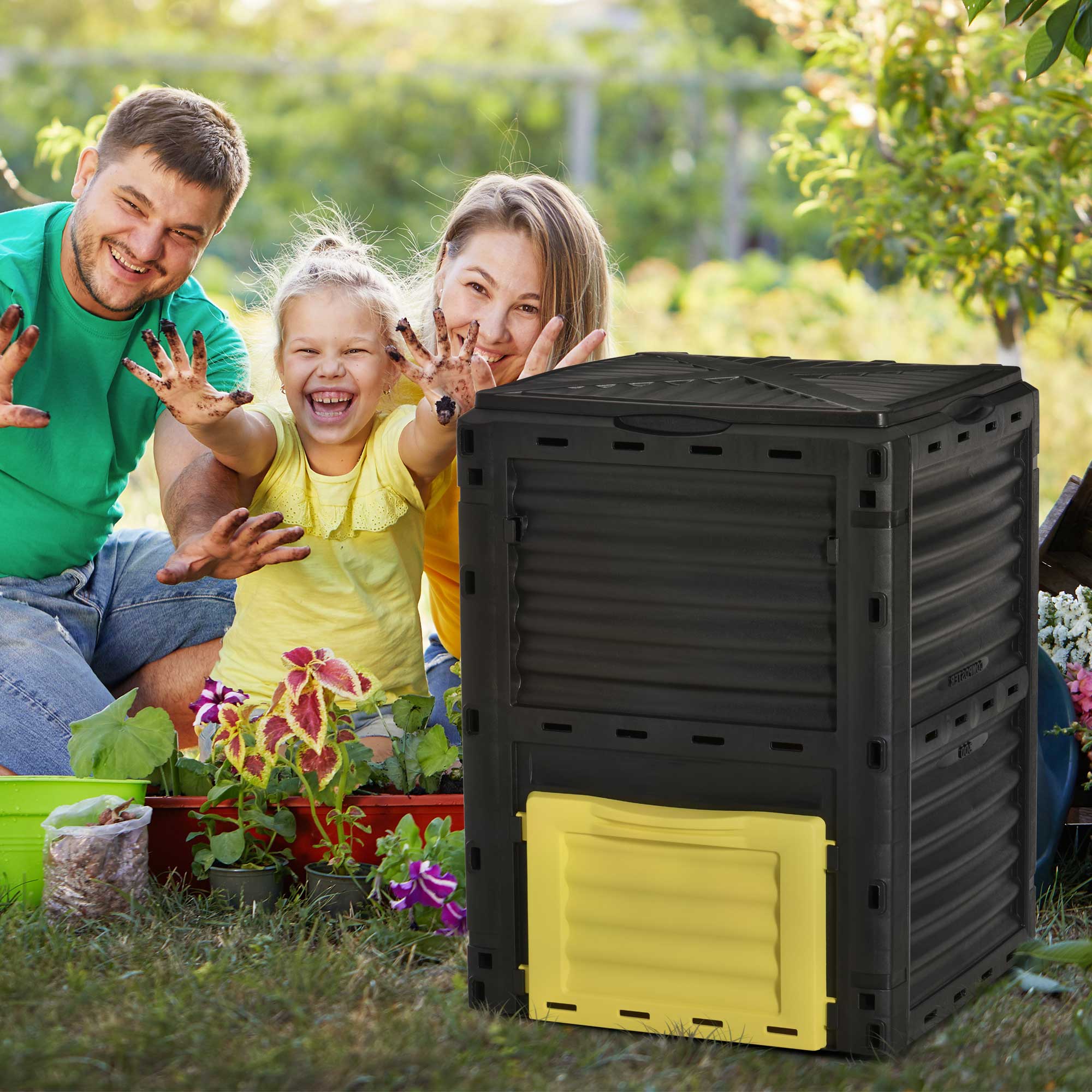 Outsunny Garden Compost Bin Large Outdoor Compost Container 80 Gallon Fast Creation of Fertile Soil Aerating Compost Box, Easy Assembly, Yellow