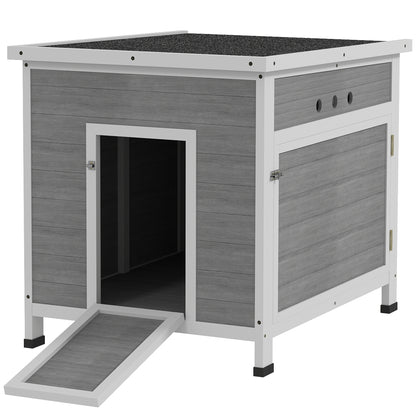 PawHut Duck Coop, Wooden Rabbit Hutch with Openable Roof, Removable Floor, Double Doors, Ramp, Weatherproof Pet House, Small Animal Outdoor Shelter for 2-4 Chickens, Geese, 25" x 32" x 30"