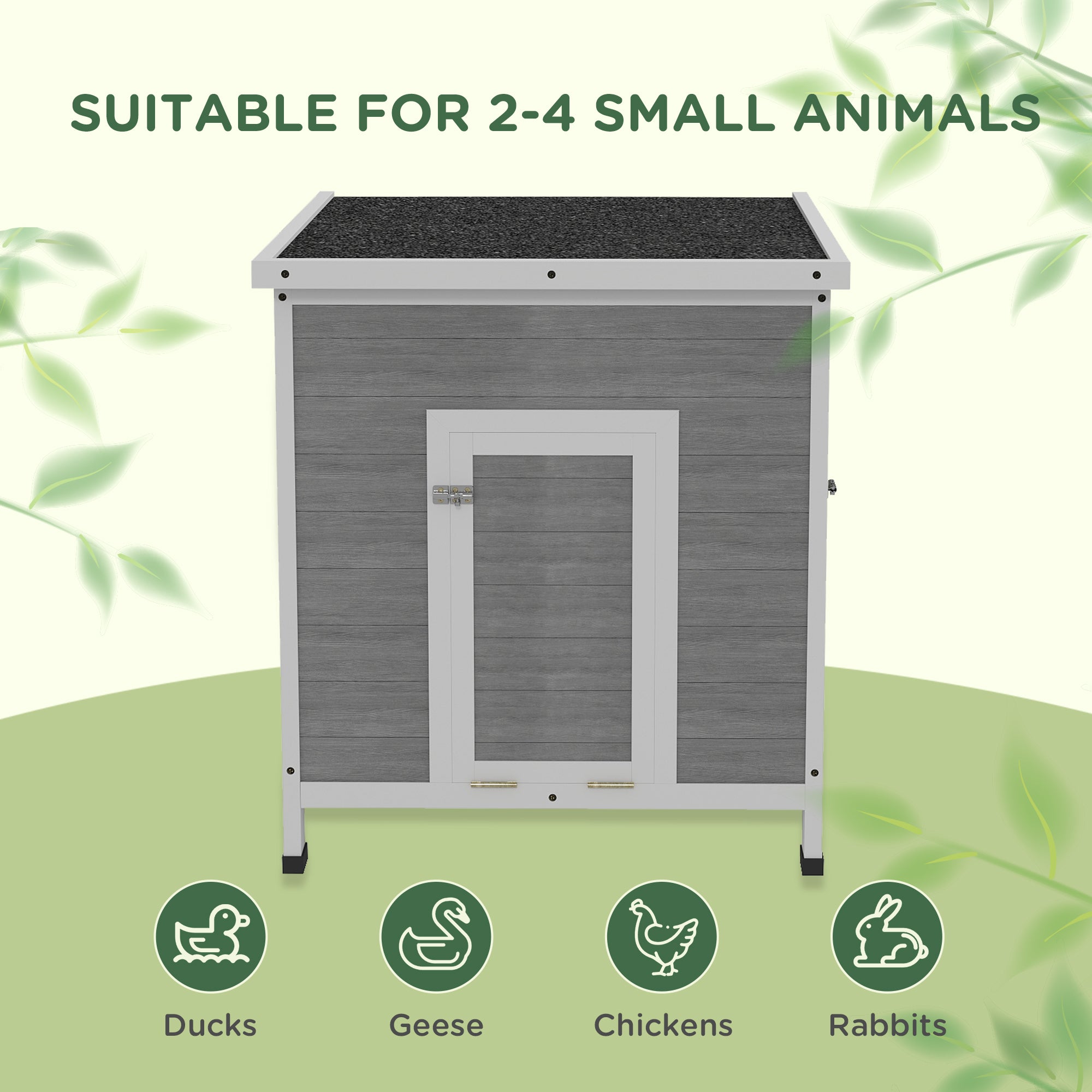 PawHut Duck Coop, Wooden Rabbit Hutch with Openable Roof, Removable Floor, Double Doors, Ramp, Weatherproof Pet House, Small Animal Outdoor Shelter for 2-4 Chickens, Geese, 25" x 32" x 30"