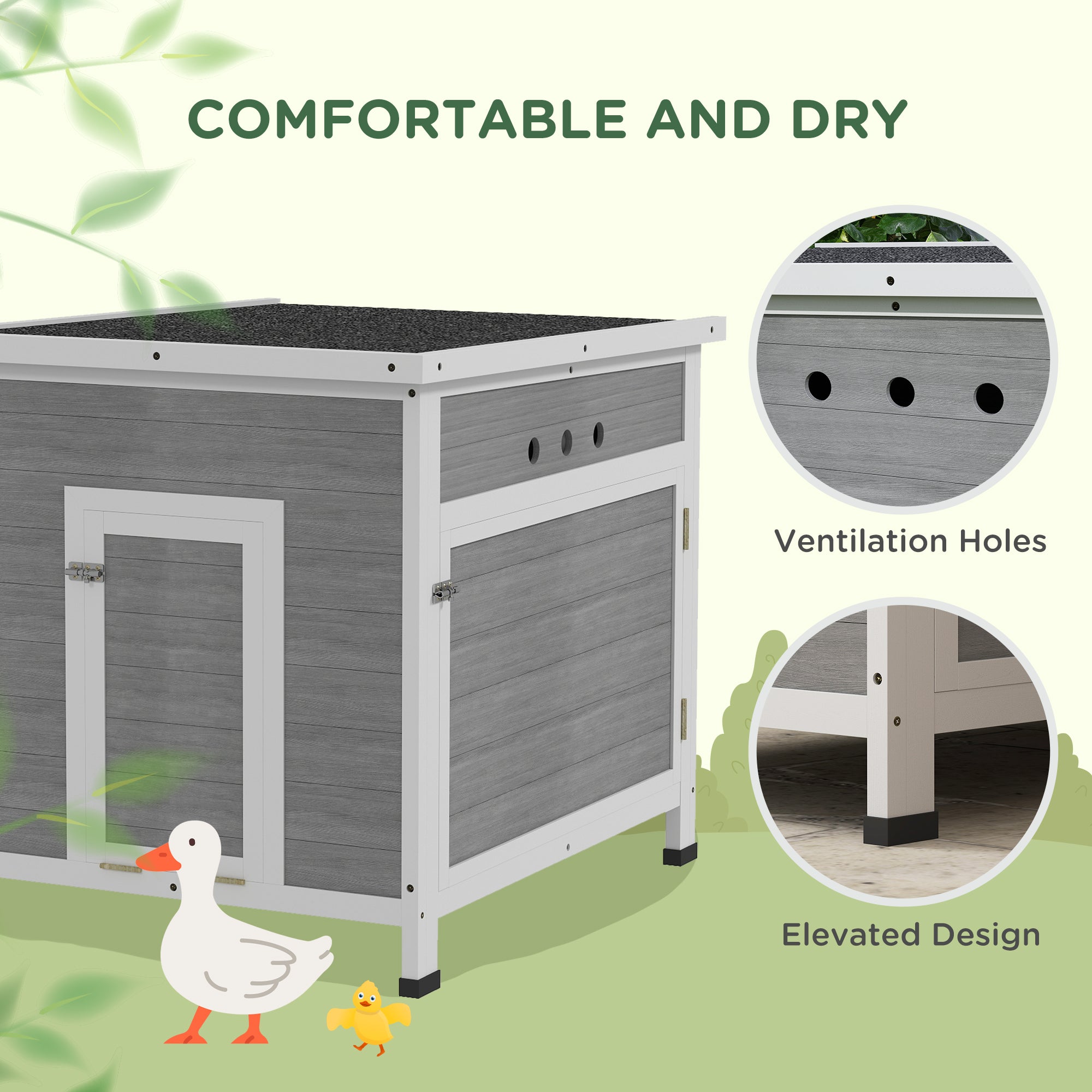 PawHut Duck Coop, Wooden Rabbit Hutch with Openable Roof, Removable Floor, Double Doors, Ramp, Weatherproof Pet House, Small Animal Outdoor Shelter for 2-4 Chickens, Geese, 25" x 32" x 30"