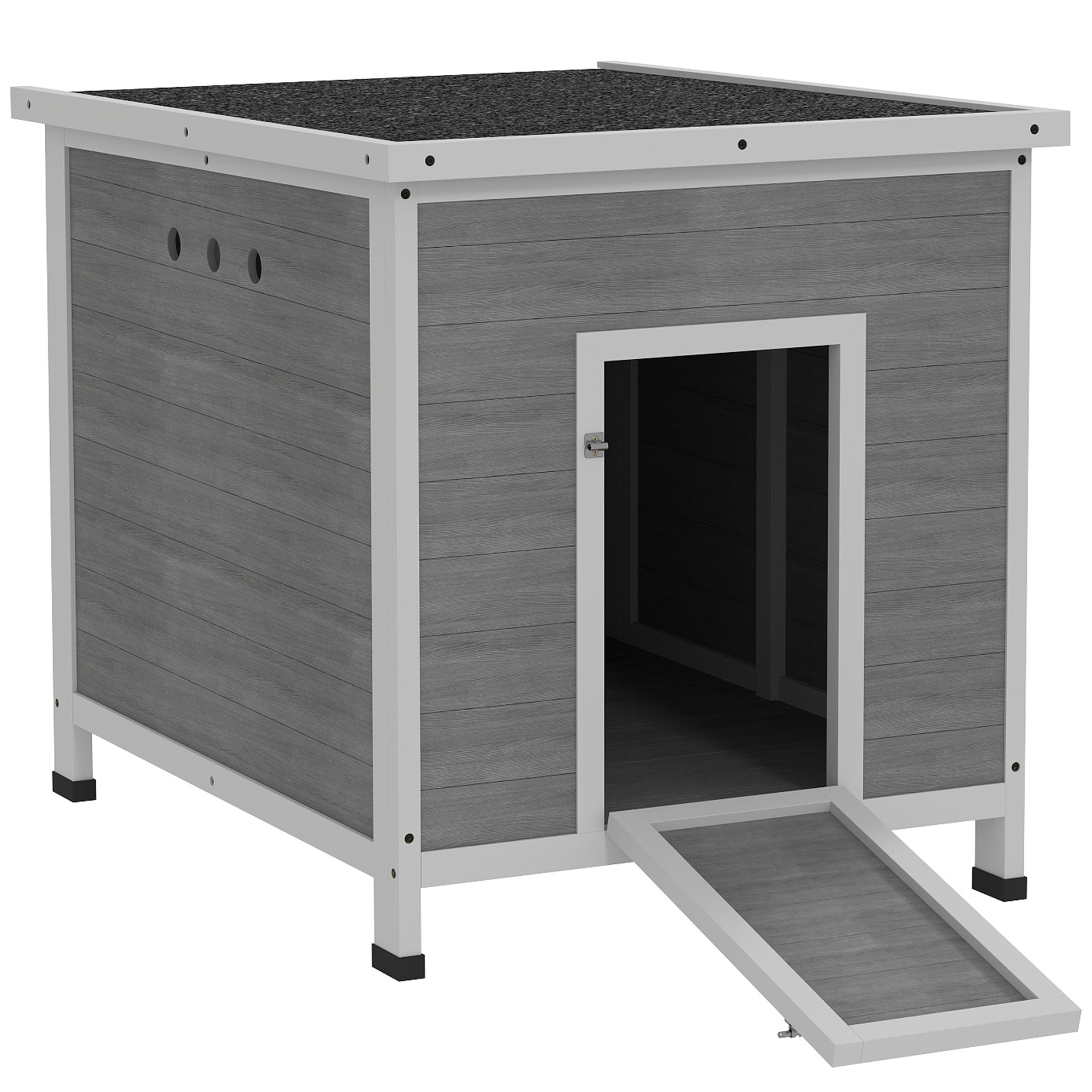 PawHut Duck Coop, Wooden Rabbit Hutch with Openable Roof, Removable Floor, Double Doors, Ramp, Weatherproof Pet House, Small Animal Outdoor Shelter for 2-4 Chickens, Geese, 25" x 32" x 30"