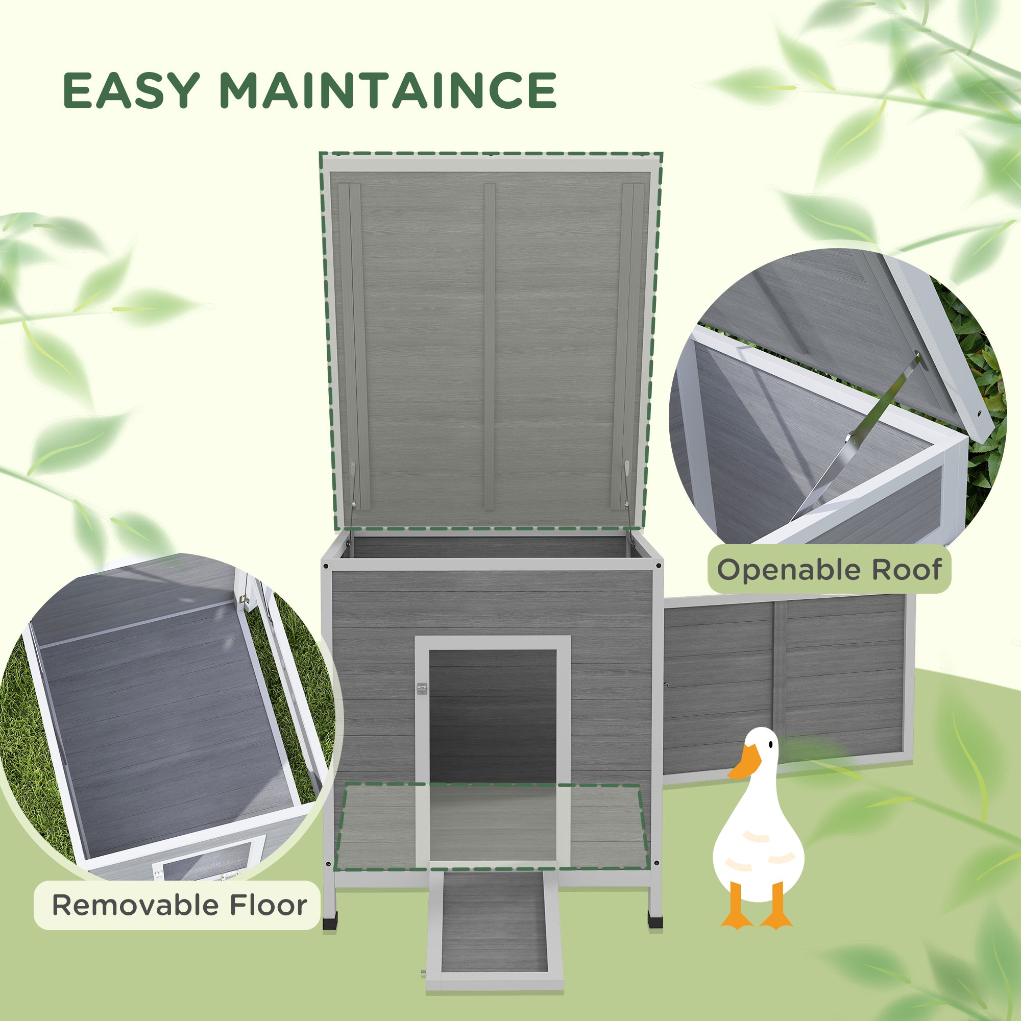 PawHut Duck Coop, Wooden Rabbit Hutch with Openable Roof, Removable Floor, Double Doors, Ramp, Weatherproof Pet House, Small Animal Outdoor Shelter for 2-4 Chickens, Geese, 25" x 32" x 30"