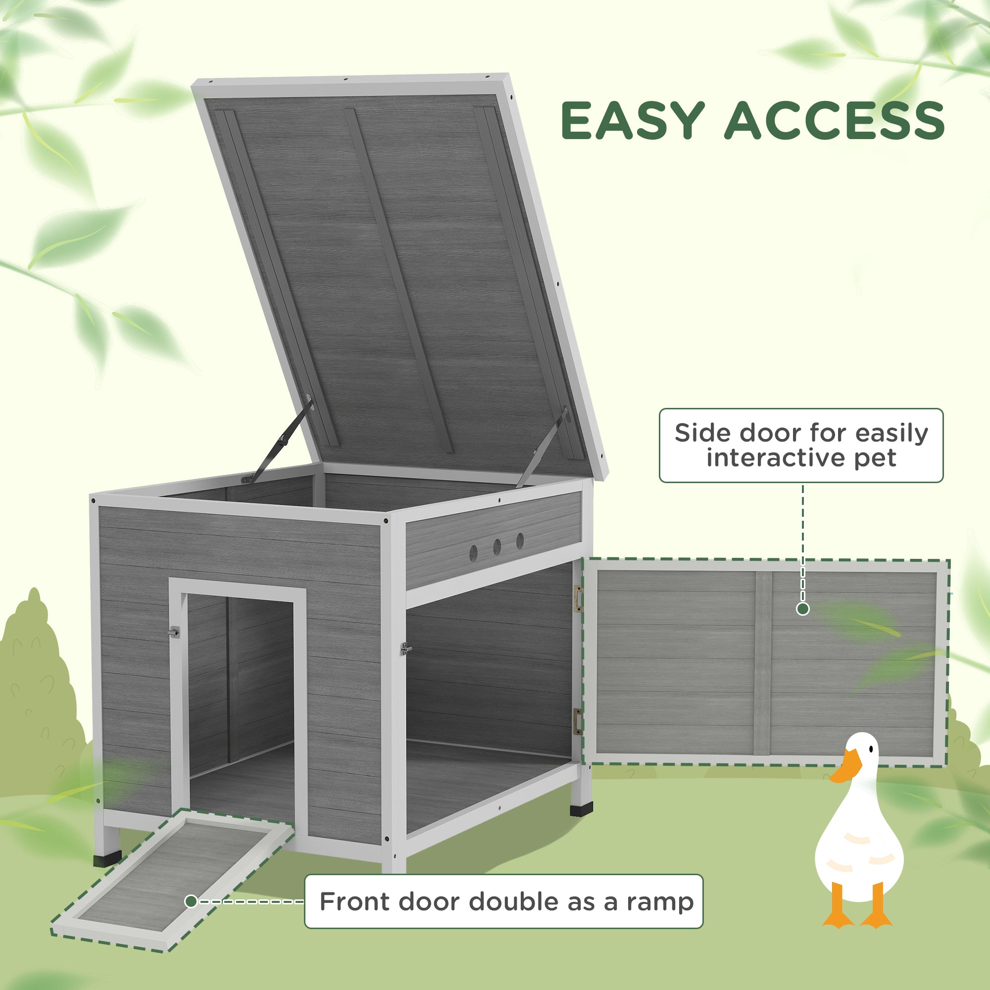 PawHut Duck Coop, Wooden Rabbit Hutch with Openable Roof, Removable Floor, Double Doors, Ramp, Weatherproof Pet House, Small Animal Outdoor Shelter for 2-4 Chickens, Geese, 25" x 32" x 30"
