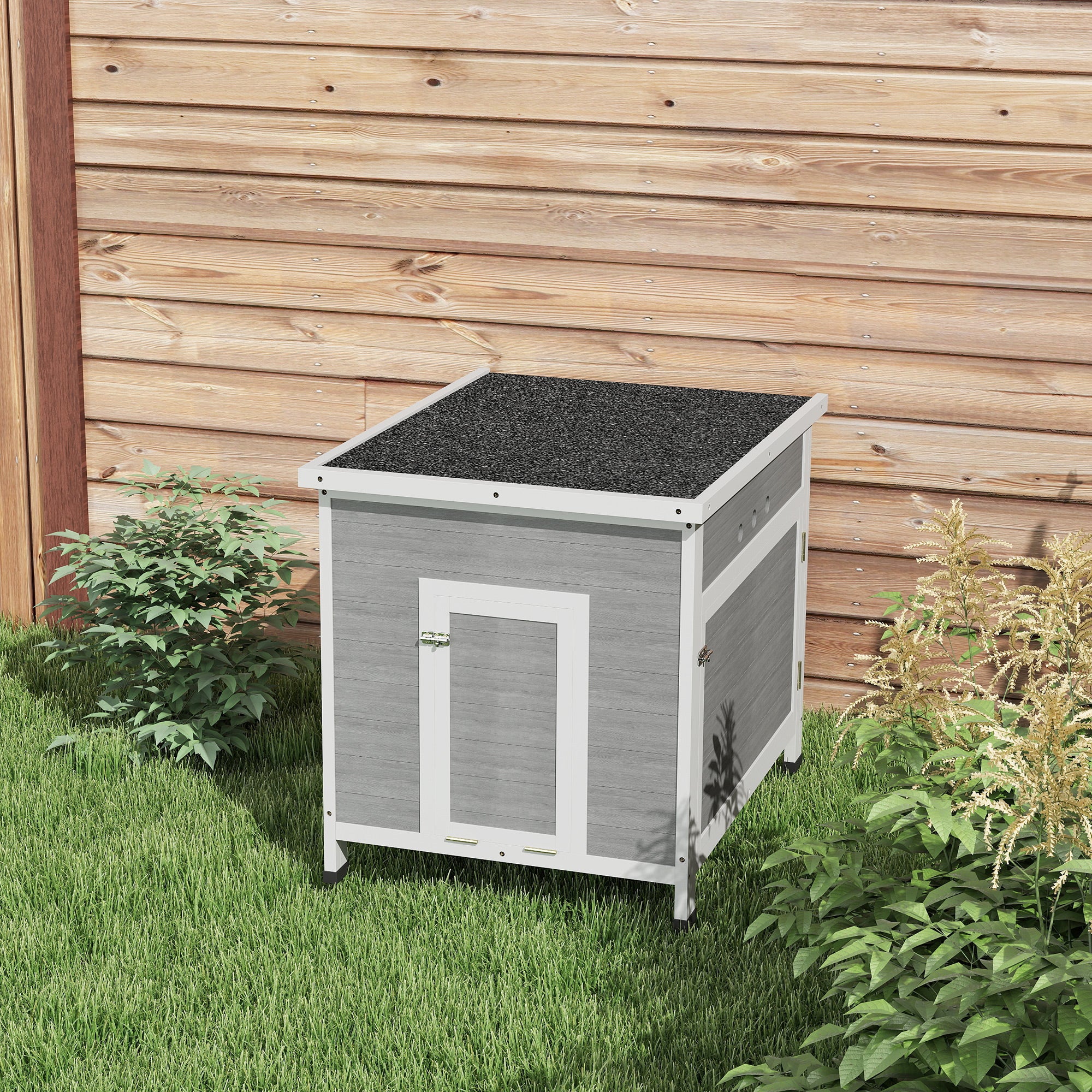 PawHut Duck Coop, Wooden Rabbit Hutch with Openable Roof, Removable Floor, Double Doors, Ramp, Weatherproof Pet House, Small Animal Outdoor Shelter for 2-4 Chickens, Geese, 25" x 32" x 30"