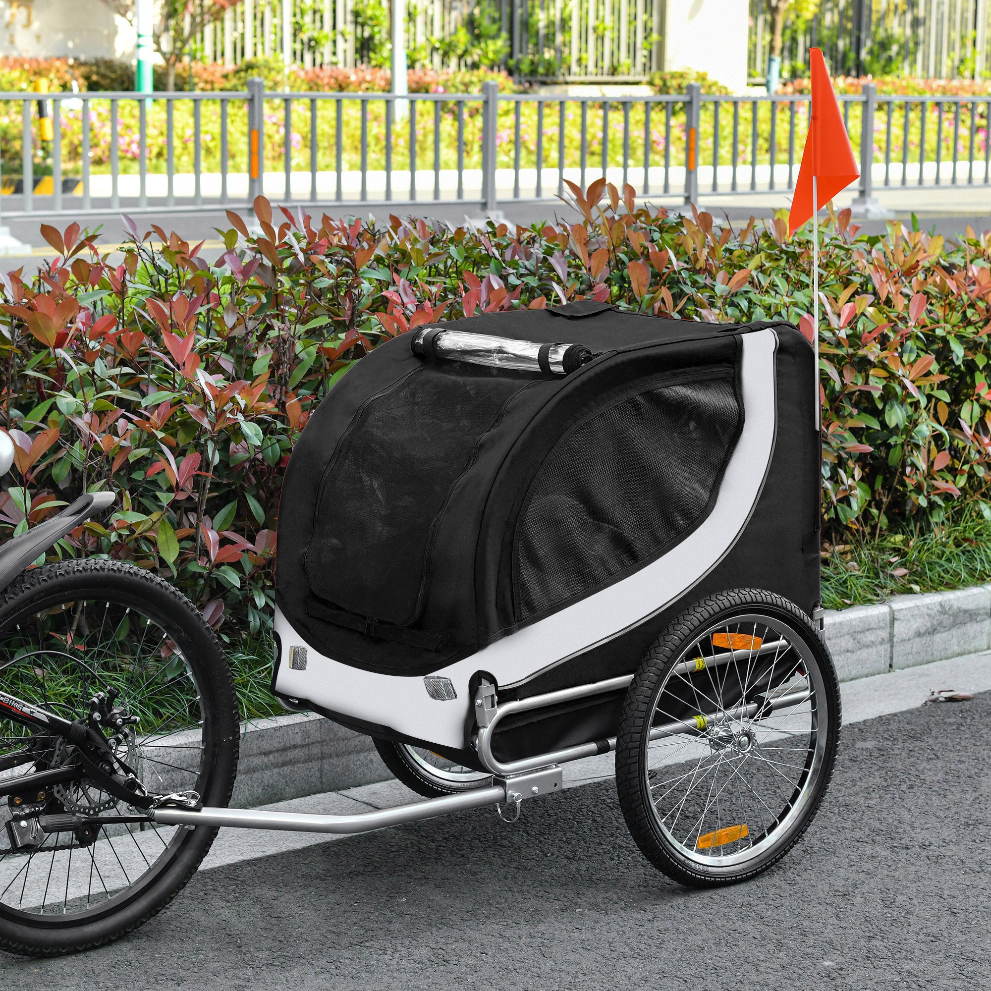 PawHut Steel Dog Bike Trailer Pet Cart Carrier for Bicycle Kit Water Resistant with Hitch Coupler Travel White and Black