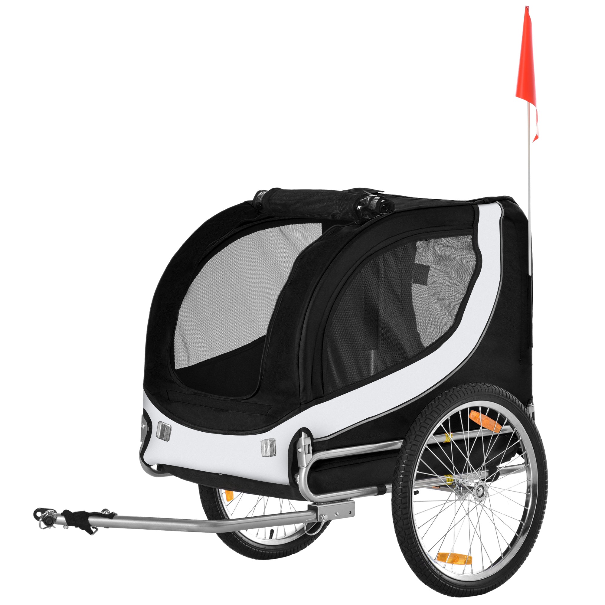 PawHut Steel Dog Bike Trailer Pet Cart Carrier for Bicycle Kit Water Resistant with Hitch Coupler Travel White and Black