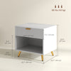 HOMCOM Nightstand with Fluted Panel, Bedside Table with Drawer and Open Compartment, Modern Night Table with Gold Metal Legs for Bedroom, White