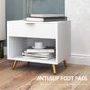 HOMCOM Nightstand with Fluted Panel, Bedside Table with Drawer and Open Compartment, Modern Night Table with Gold Metal Legs for Bedroom, White