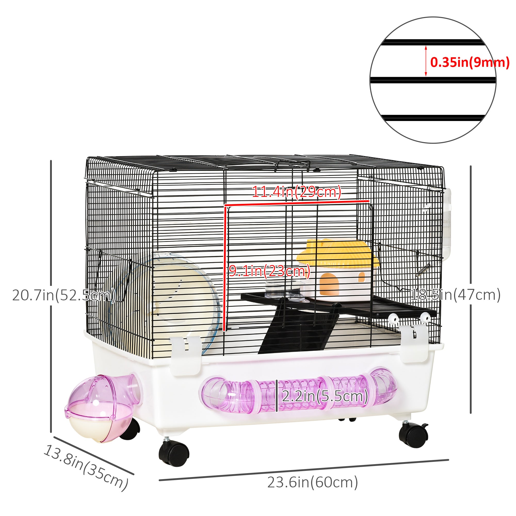 PawHut Hamster Cage, Gerbil Haven, Multi-storey Rodent House, Small Animal Habitats, Large Hide-out, w/ Water Bottle, Tubes, Exercise Wheel, Food Dish, Ramp, Shower Room, White
