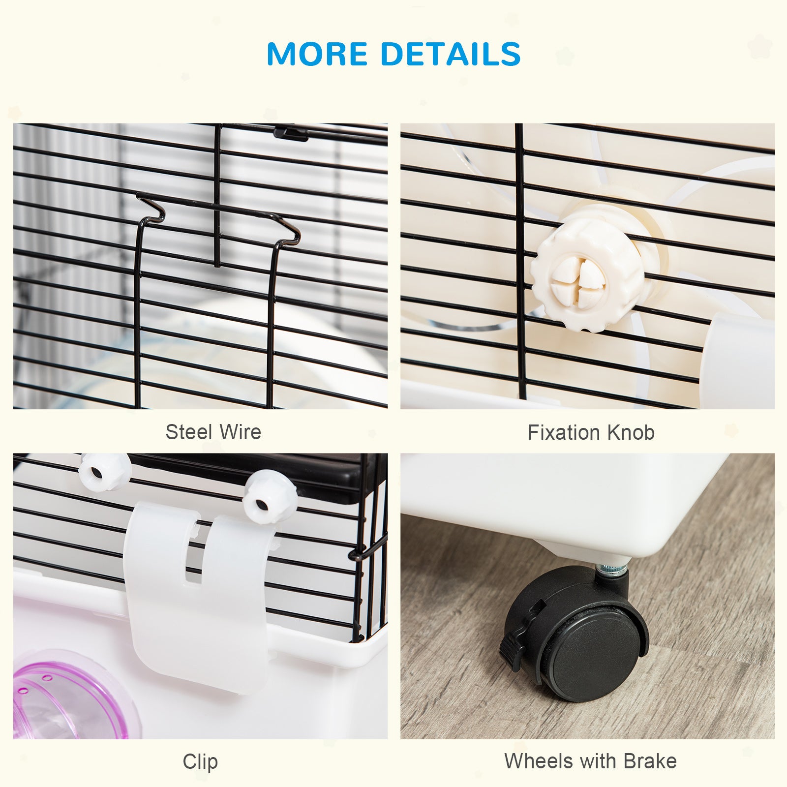 PawHut Hamster Cage, Gerbil Haven, Multi-storey Rodent House, Small Animal Habitats, Large Hide-out, w/ Water Bottle, Tubes, Exercise Wheel, Food Dish, Ramp, Shower Room, White
