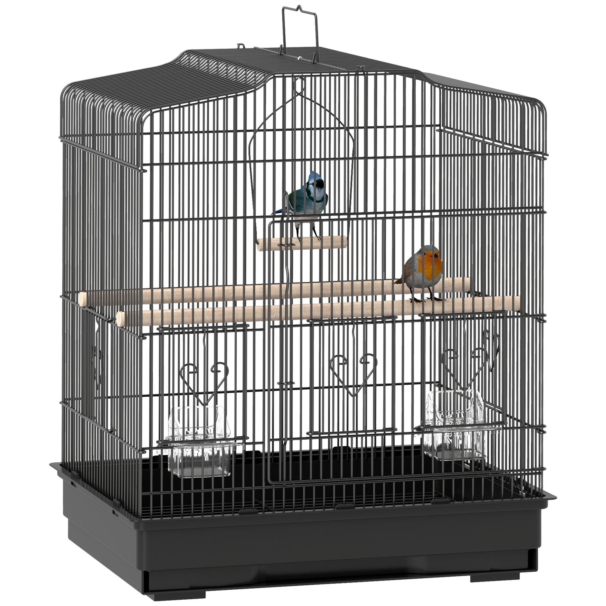 PawHut 23" Bird Cage for Finches, Canaries Budgies, Parrot Cage with Accessories Handle, Black