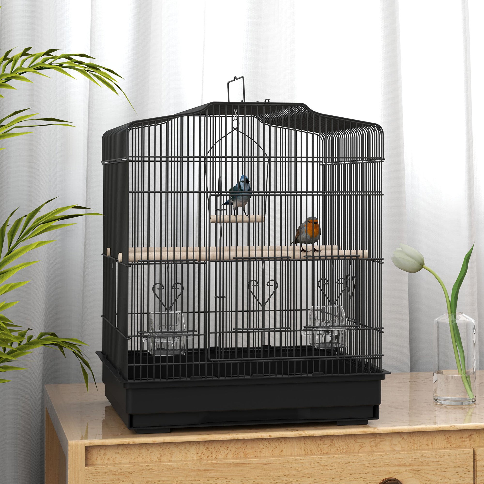 PawHut 23" Bird Cage for Finches, Canaries Budgies, Parrot Cage with Accessories Handle, Black