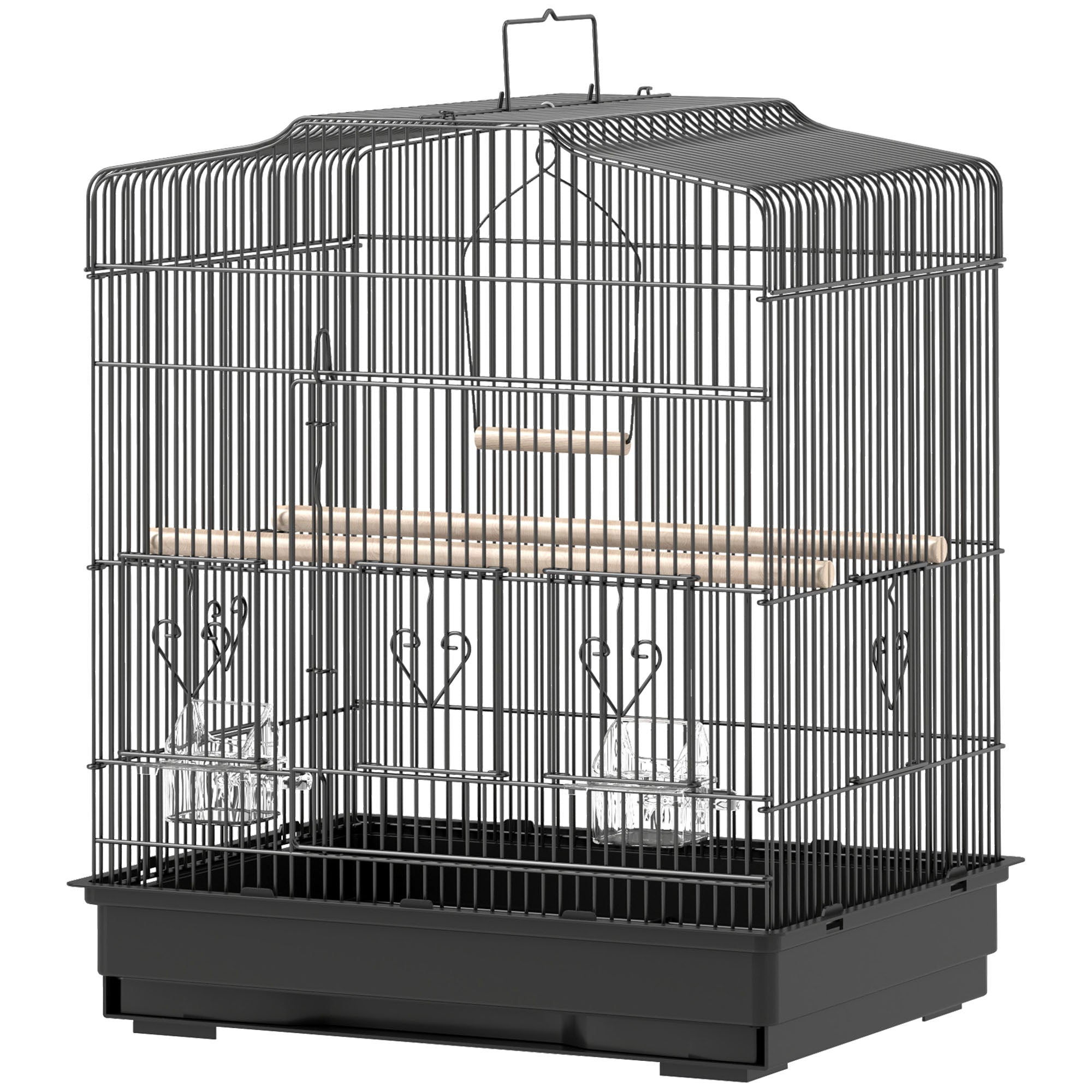 PawHut 23" Bird Cage for Finches, Canaries Budgies, Parrot Cage with Accessories Handle, Black