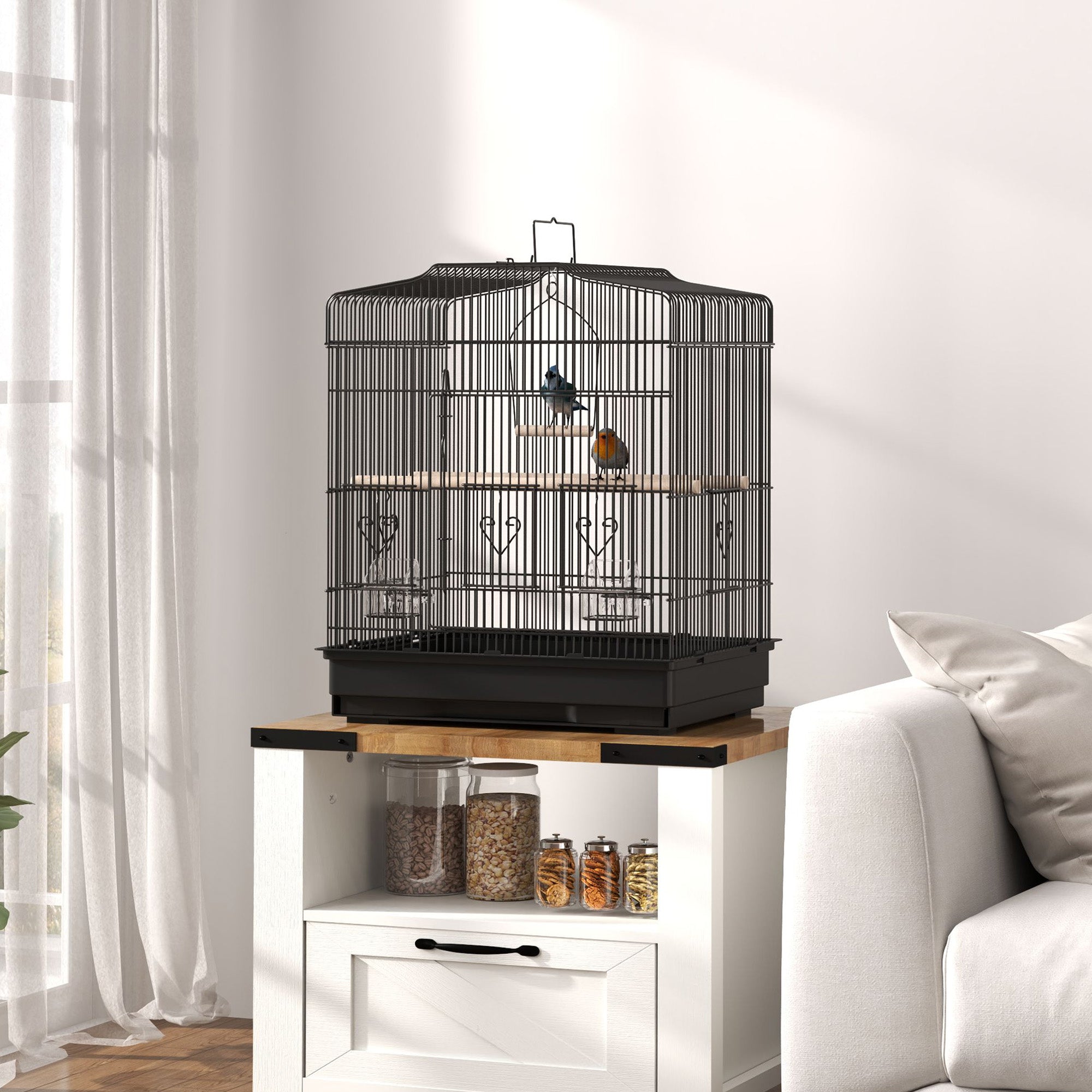 PawHut 23" Bird Cage for Finches, Canaries Budgies, Parrot Cage with Accessories Handle, Black