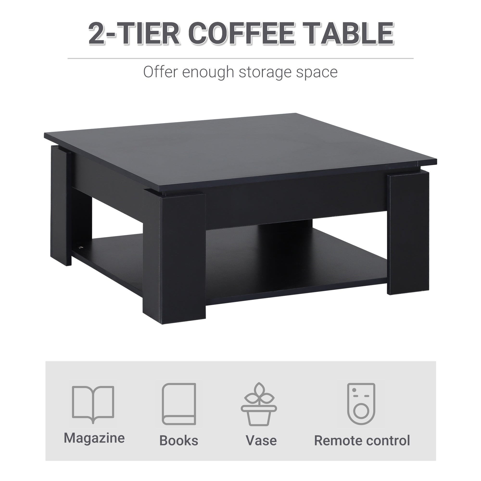HOMCOM Modern Coffee Table with Storage Shelf, Square  Cocktail Table, Center Table for Living Room, Black