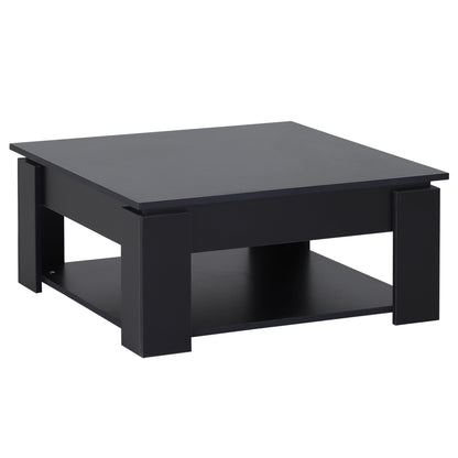 HOMCOM Modern Coffee Table with Storage Shelf, Square  Cocktail Table, Center Table for Living Room, Black