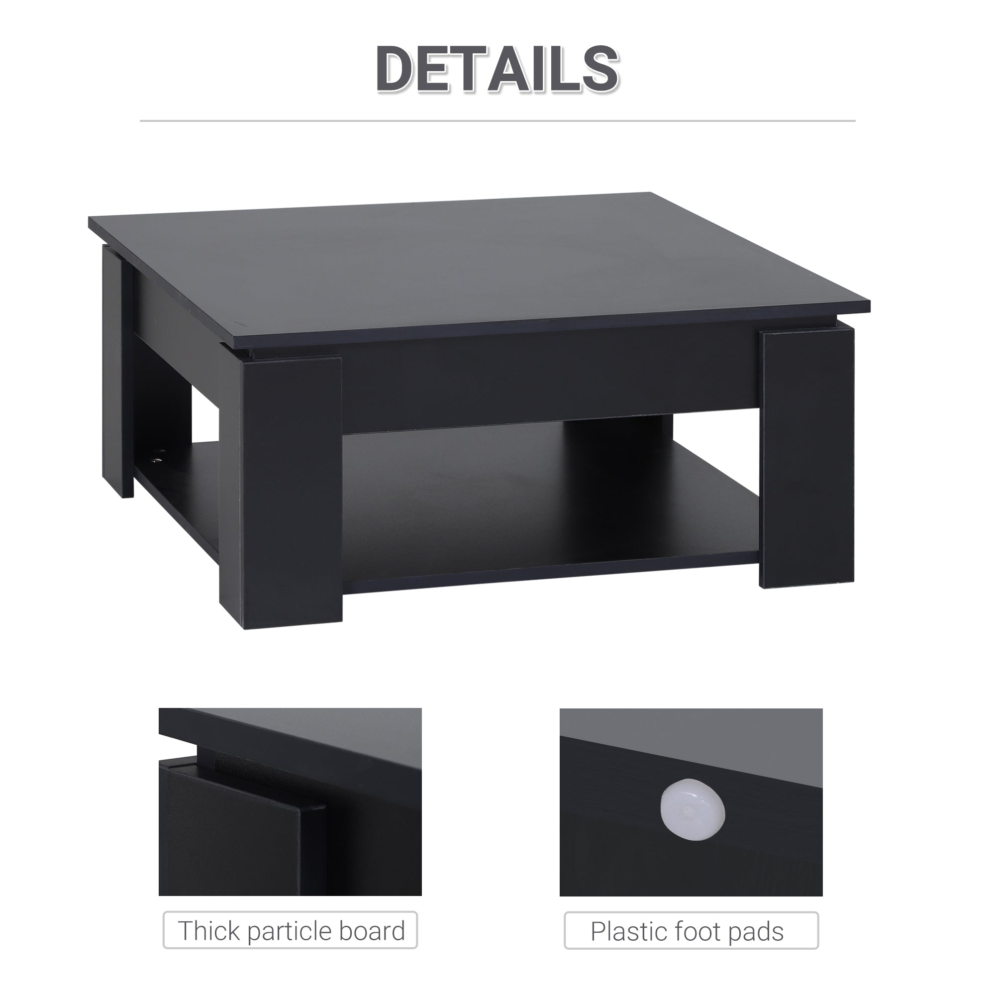 HOMCOM Modern Coffee Table with Storage Shelf, Square  Cocktail Table, Center Table for Living Room, Black