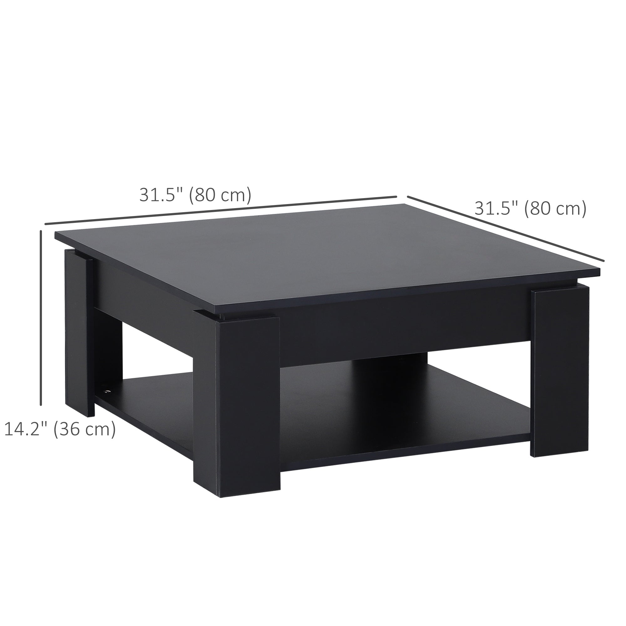 HOMCOM Modern Coffee Table with Storage Shelf, Square  Cocktail Table, Center Table for Living Room, Black