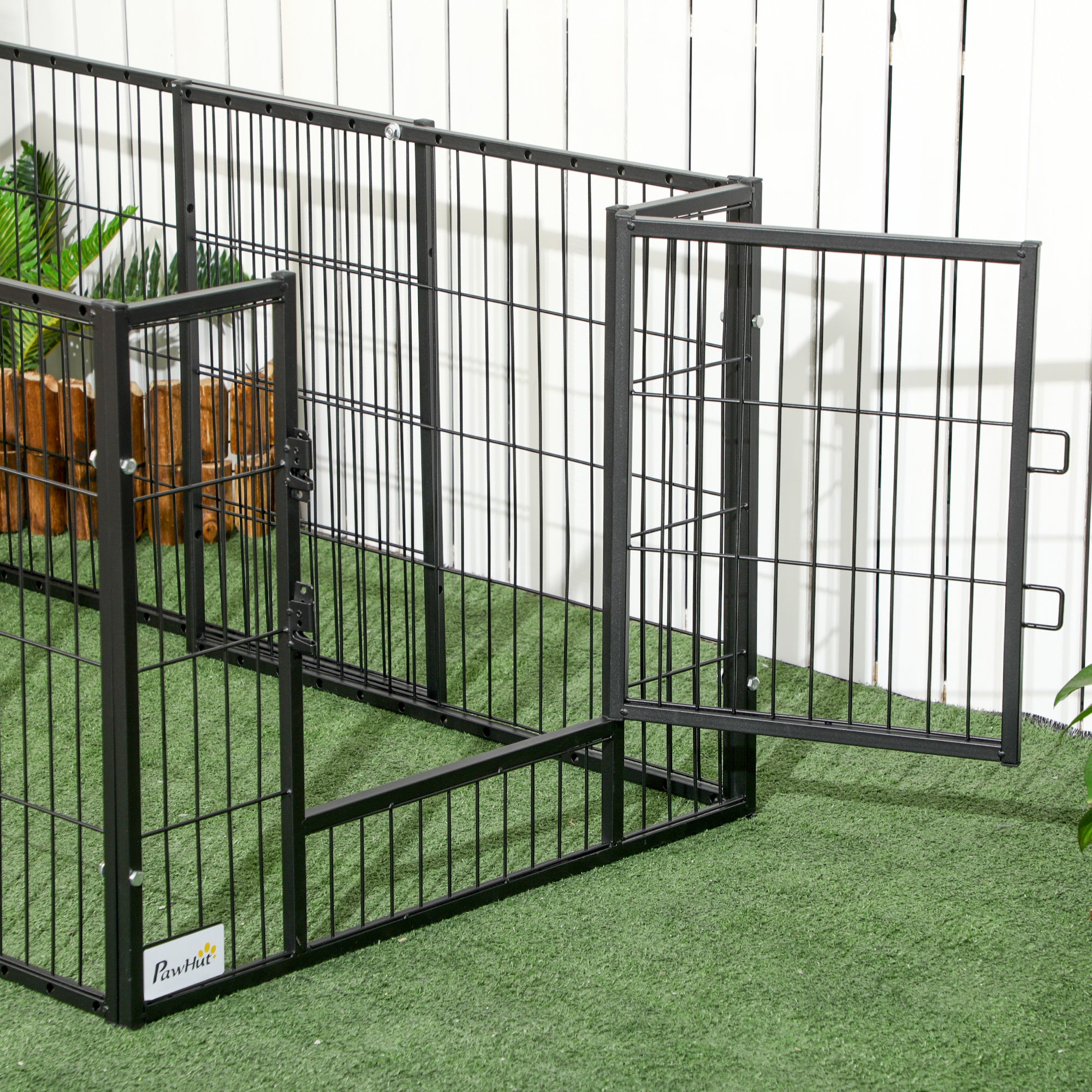 PawHut 6 Panel Dog Playpen Dog Pen Metal Pet Fence for Outside Indoor, Adjustable Width, Heavy Duty Steel Frame, 32.5"-59"W x 24"D x 24''H Black