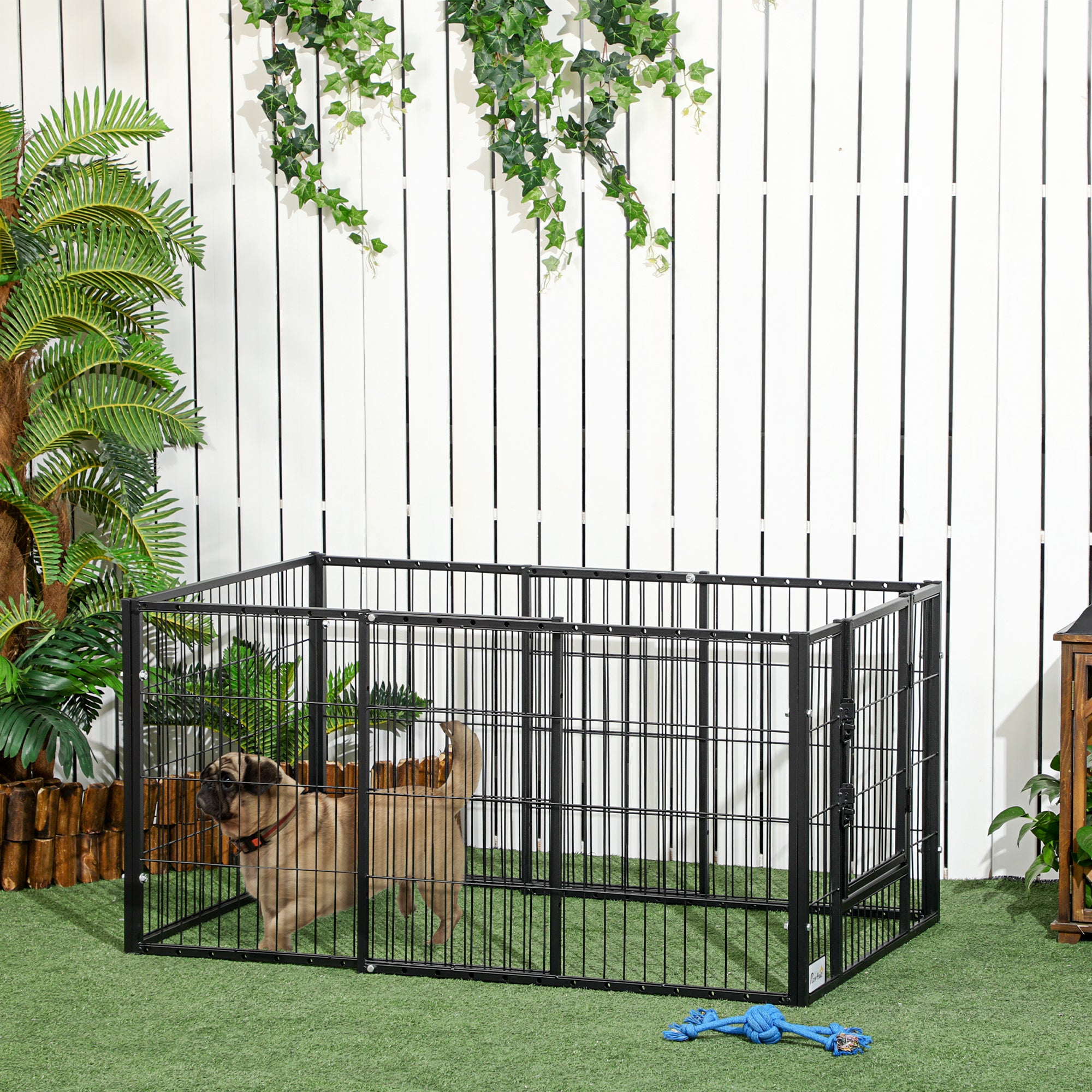 PawHut 6 Panel Dog Playpen Dog Pen Metal Pet Fence for Outside Indoor, Adjustable Width, Heavy Duty Steel Frame, 32.5"-59"W x 24"D x 24''H Black