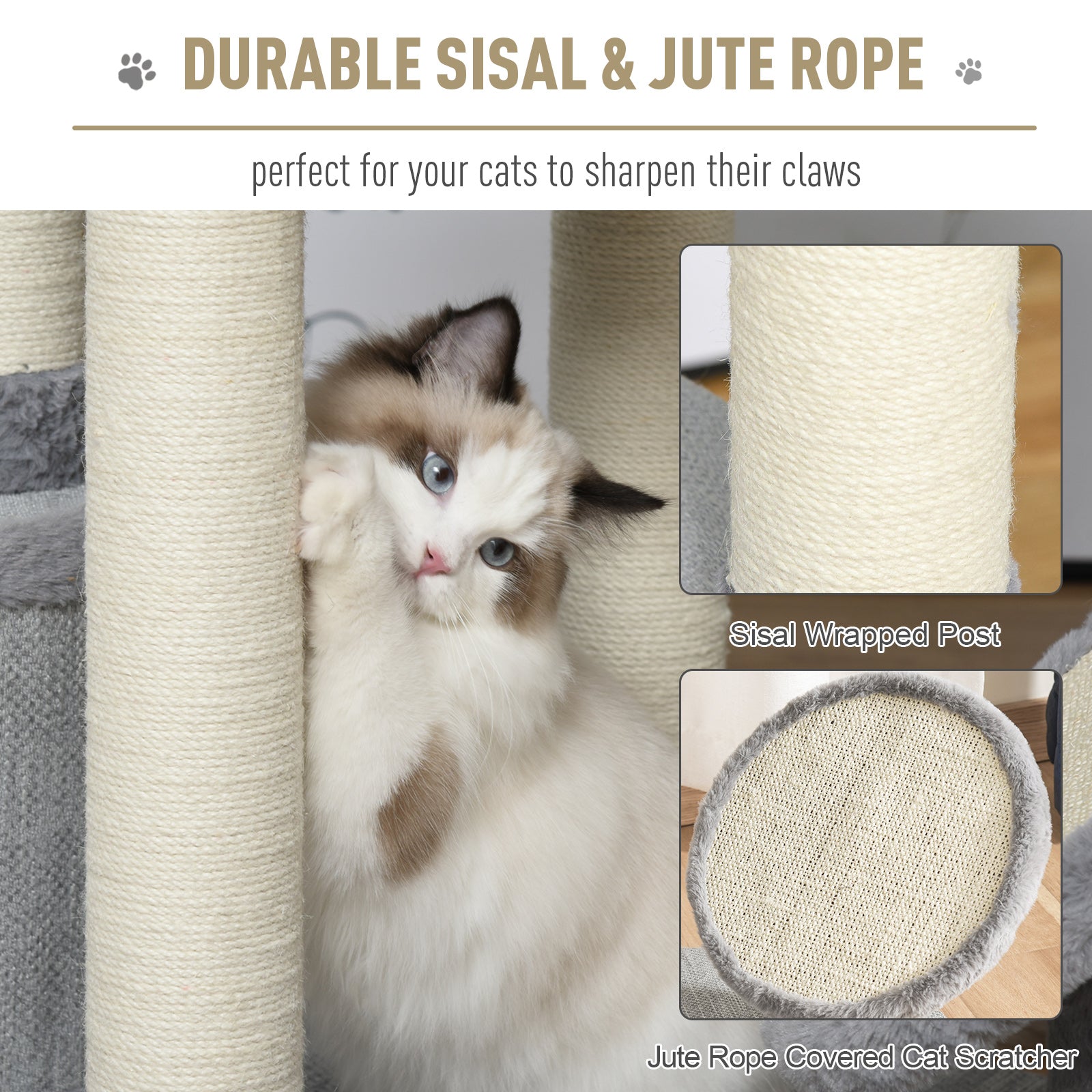 PawHut 1.22m Multi Level Cat Tree Cat Tower Activity Center Kitten Furniture for Indoor Cats with Sisal Scratching Posts Jute Cat Scratcher Hammock Perch Condo Dangling Ball Toys Grey