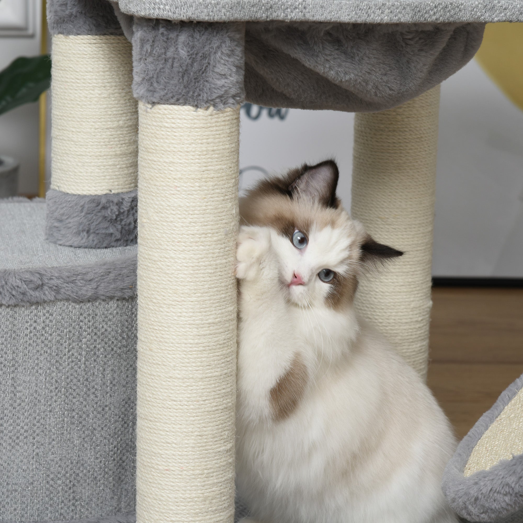 PawHut 1.22m Multi Level Cat Tree Cat Tower Activity Center Kitten Furniture for Indoor Cats with Sisal Scratching Posts Jute Cat Scratcher Hammock Perch Condo Dangling Ball Toys Grey